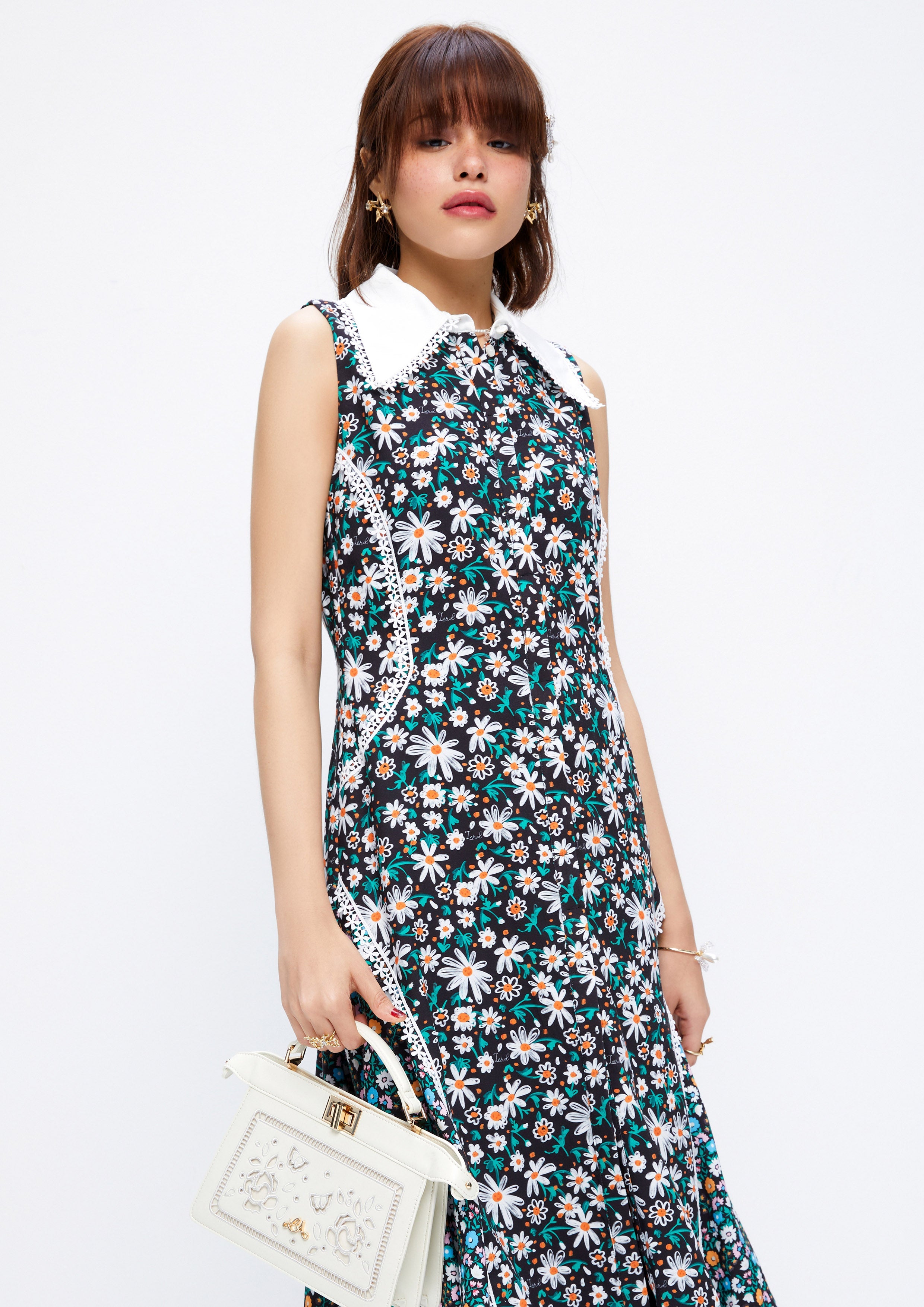 Lace Floral Patchwork Sleeveless Midi Dress Dreamweaver Troop Collection