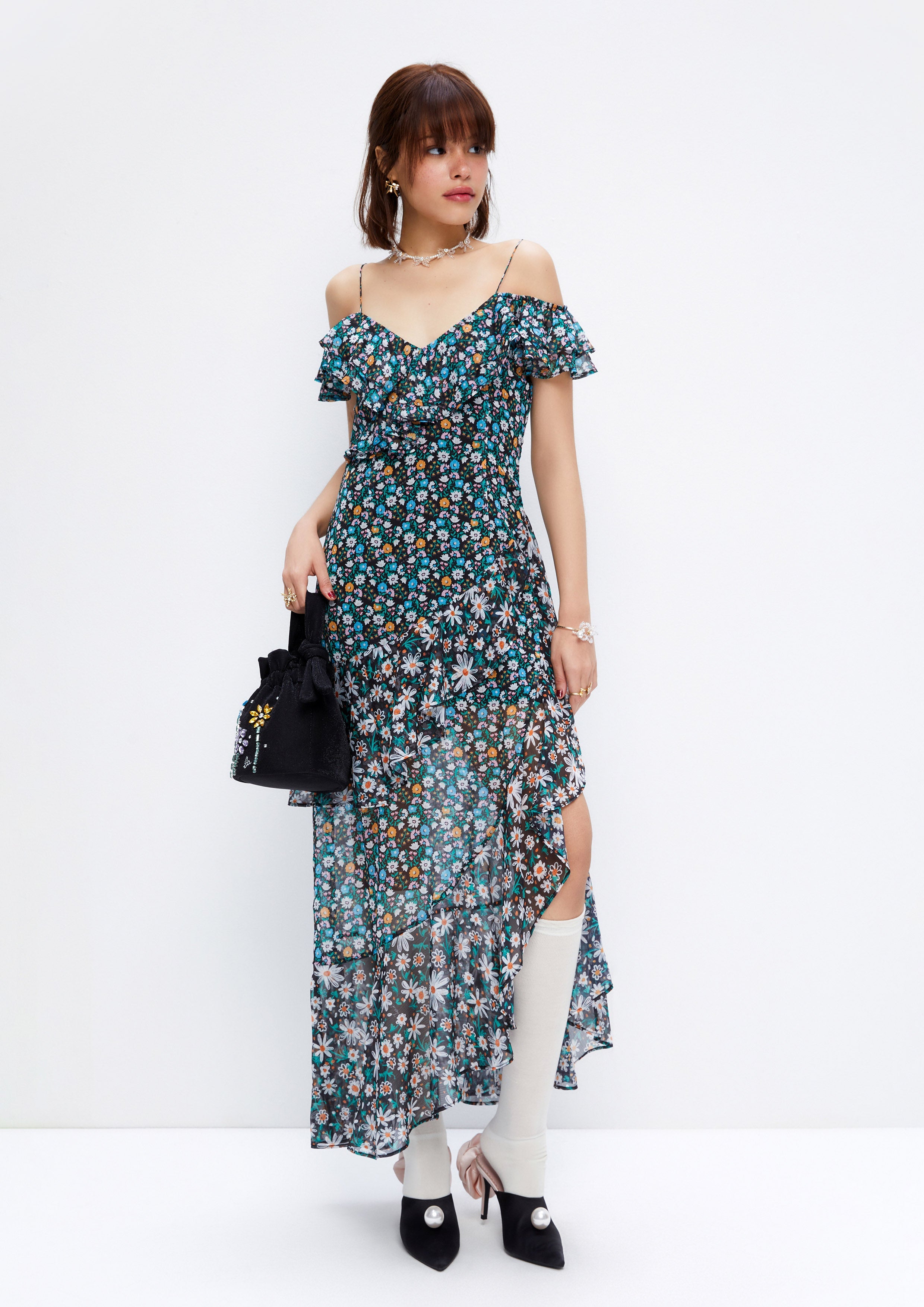 Asymmetric Floral Patchwork Midi Dress Dreamweaver Troop Collection