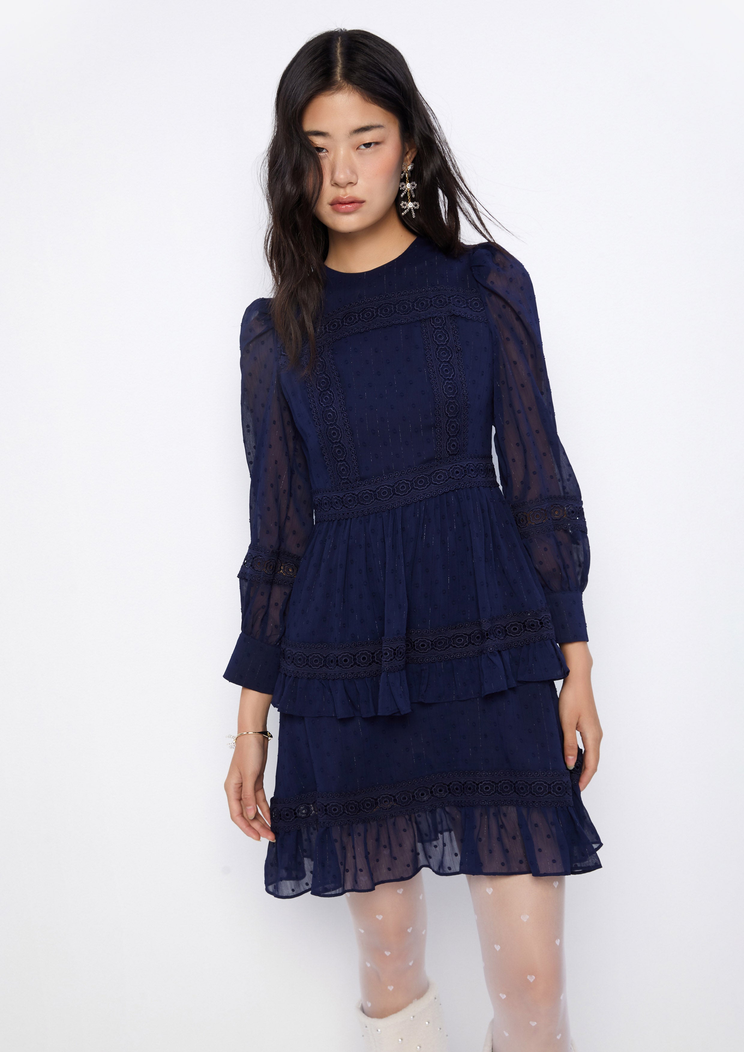 Sheer Lace Long Puffed Sleeve Mini Dress Dreamweaver Troop Collection