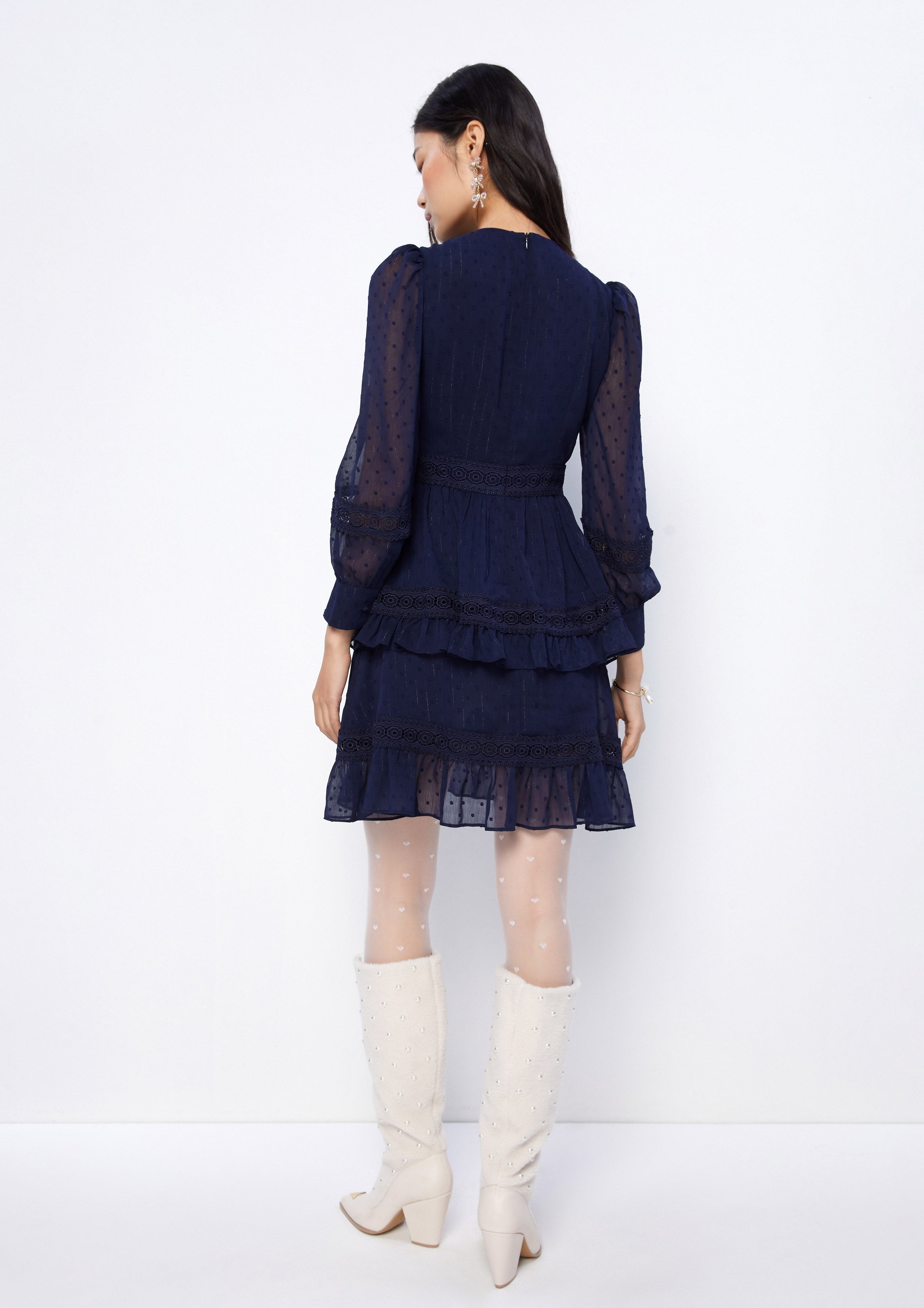 Sheer Lace Long Puffed Sleeve Mini Dress Dreamweaver Troop Collection