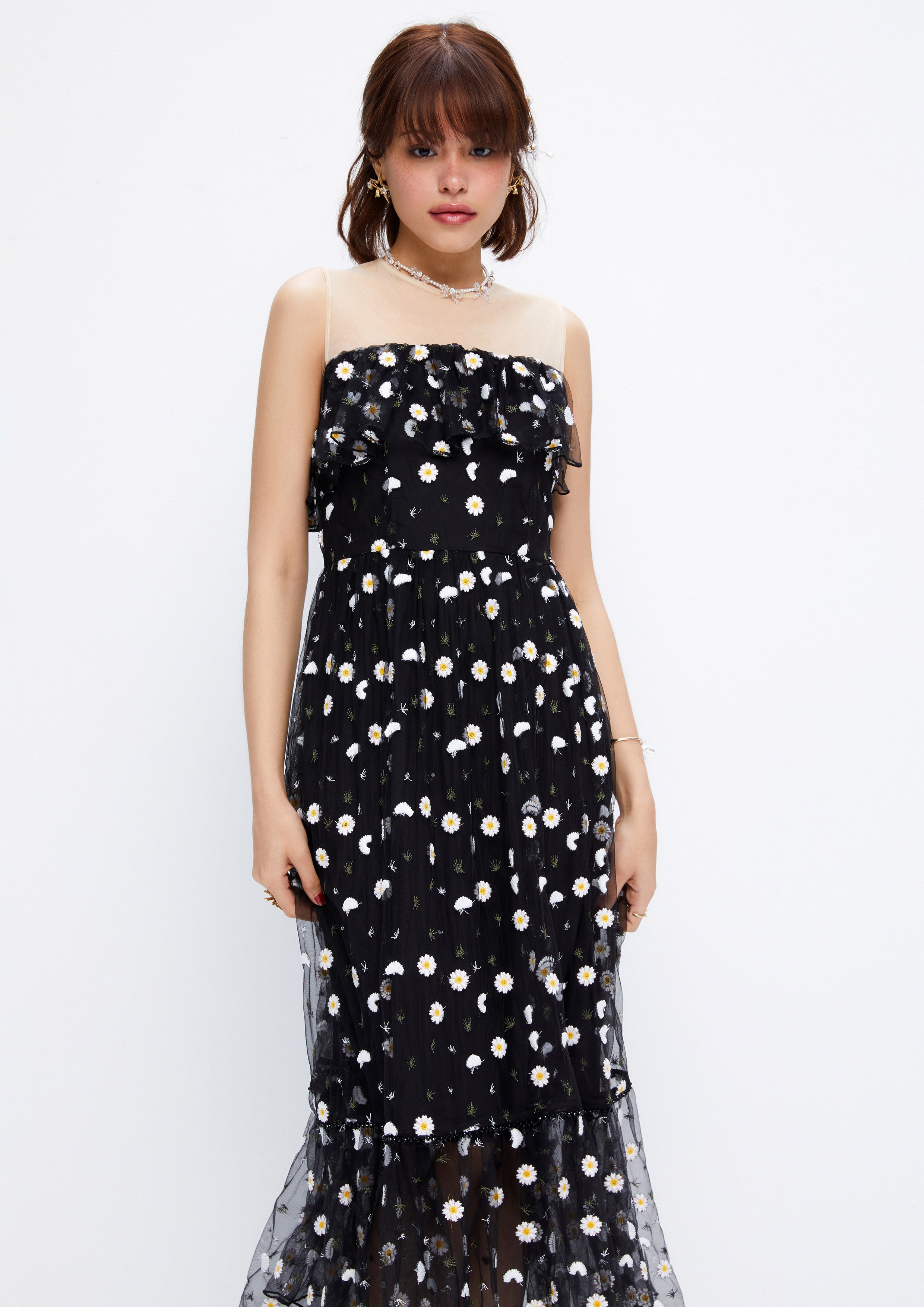 Mesh Sheer Floral Sleeveless Midi Dress Dreamweaver Troop Collection