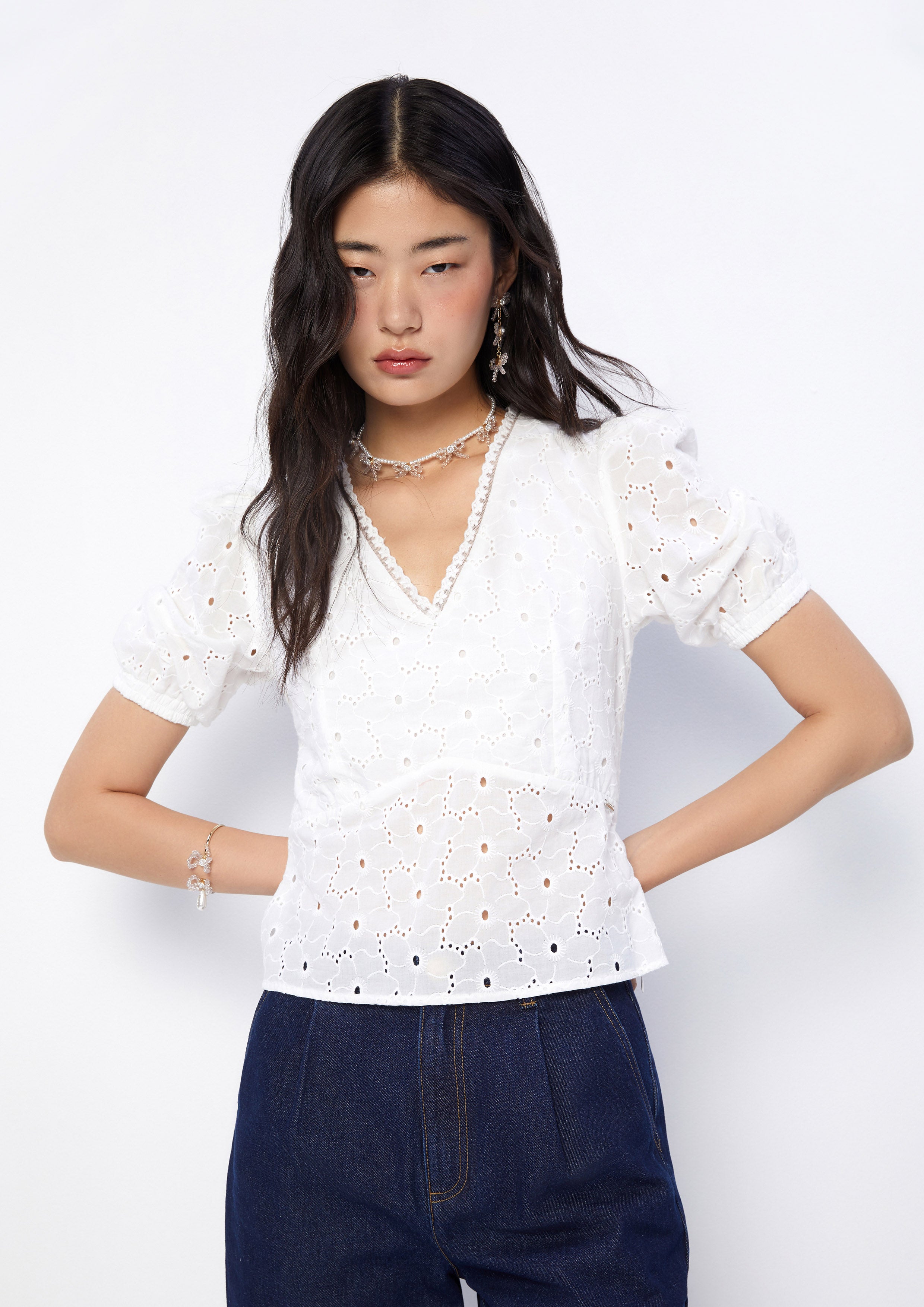 Broderie Puffed Short Sleeve Blouse Dreamweaver Troop Collection