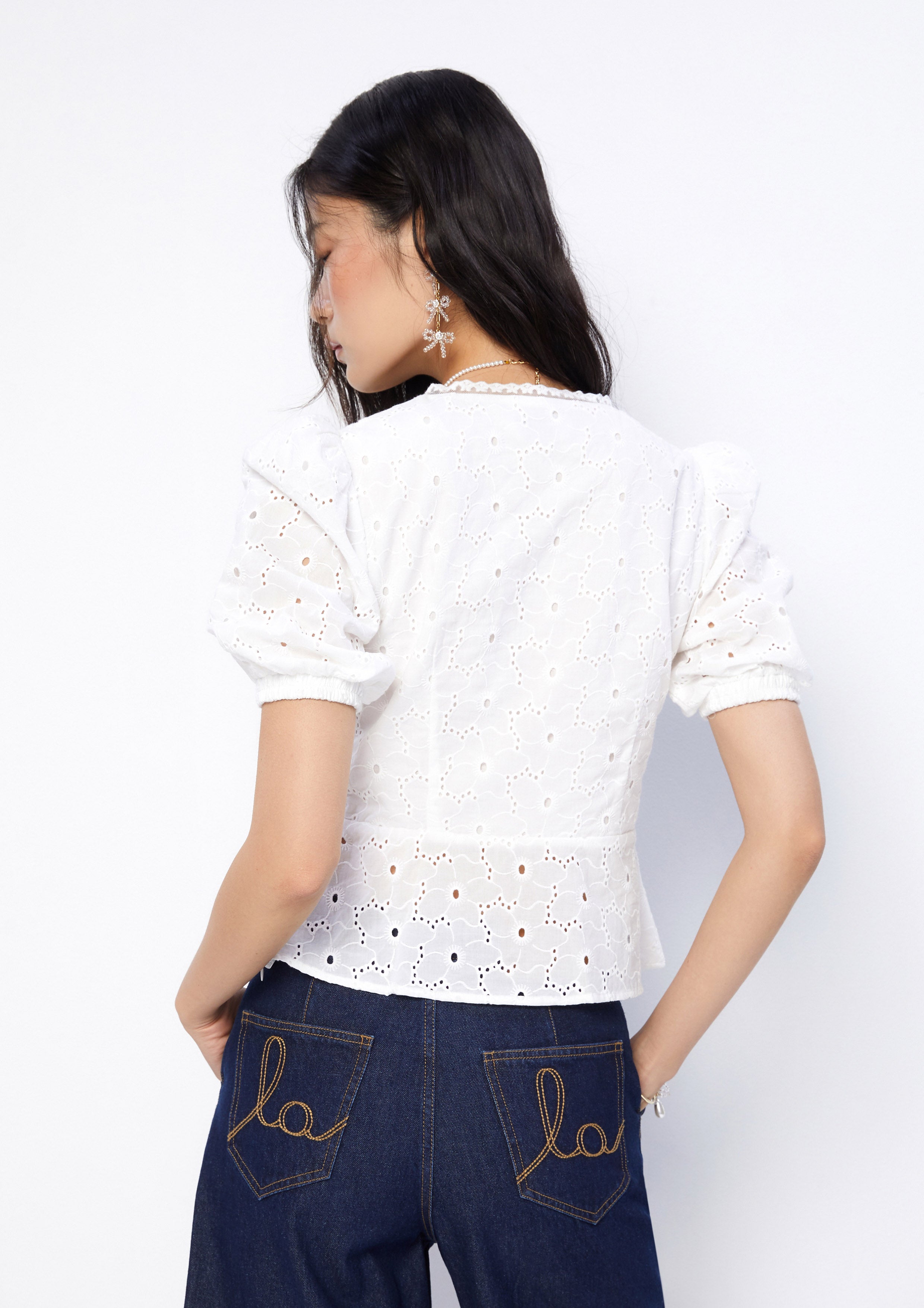 Broderie Puffed Short Sleeve Blouse Dreamweaver Troop Collection