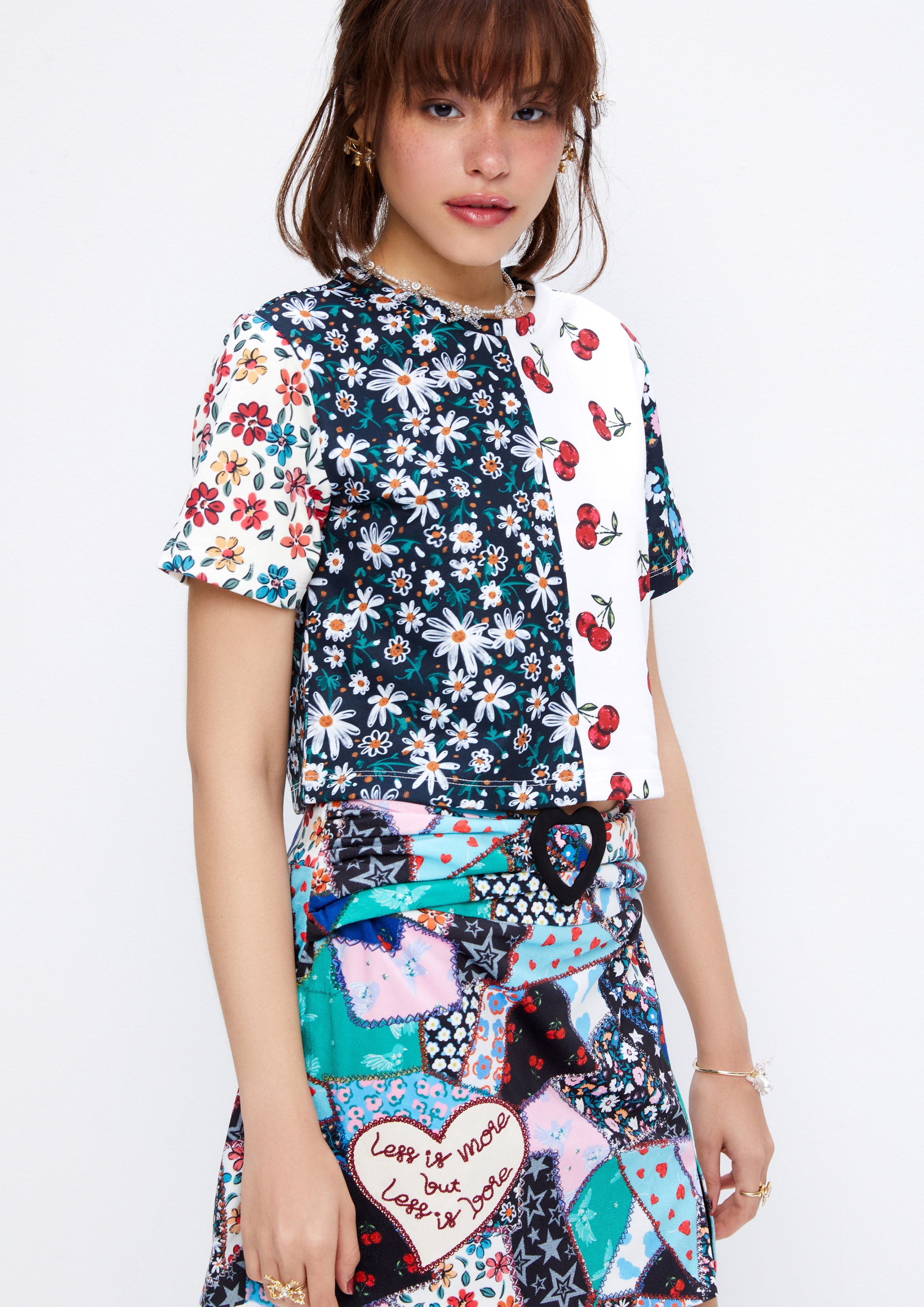 Floral Color Block Printed Cropped T-Shirt Retro Rewind Collection