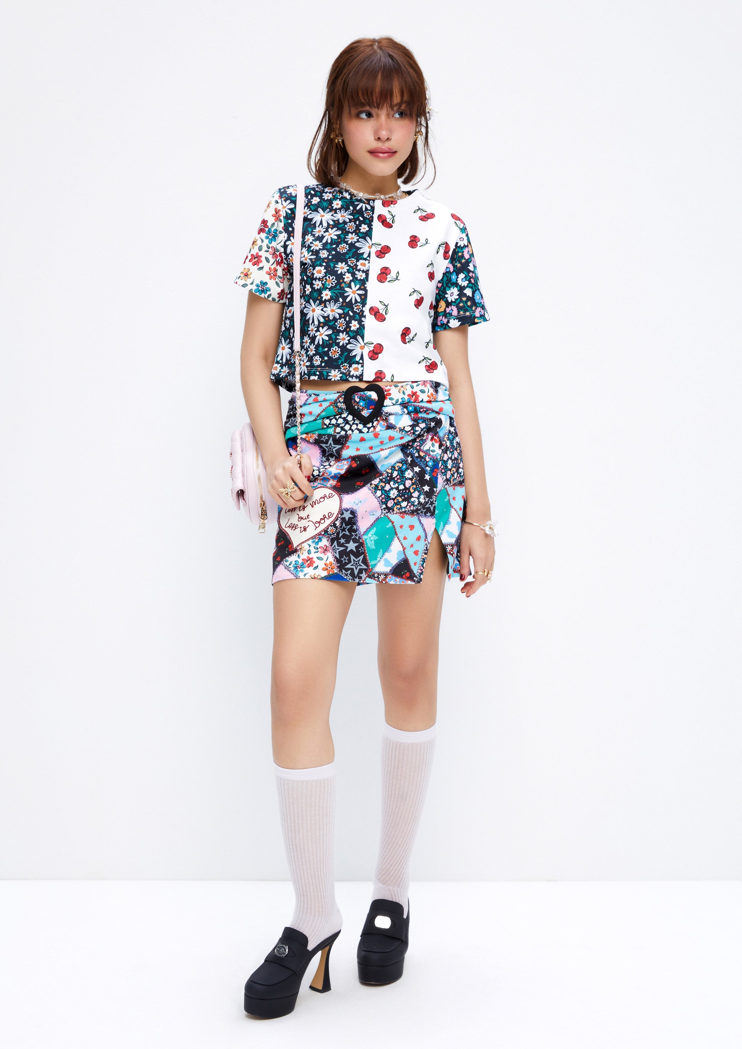 Floral Color Block Printed Cropped T-Shirt Retro Rewind Collection