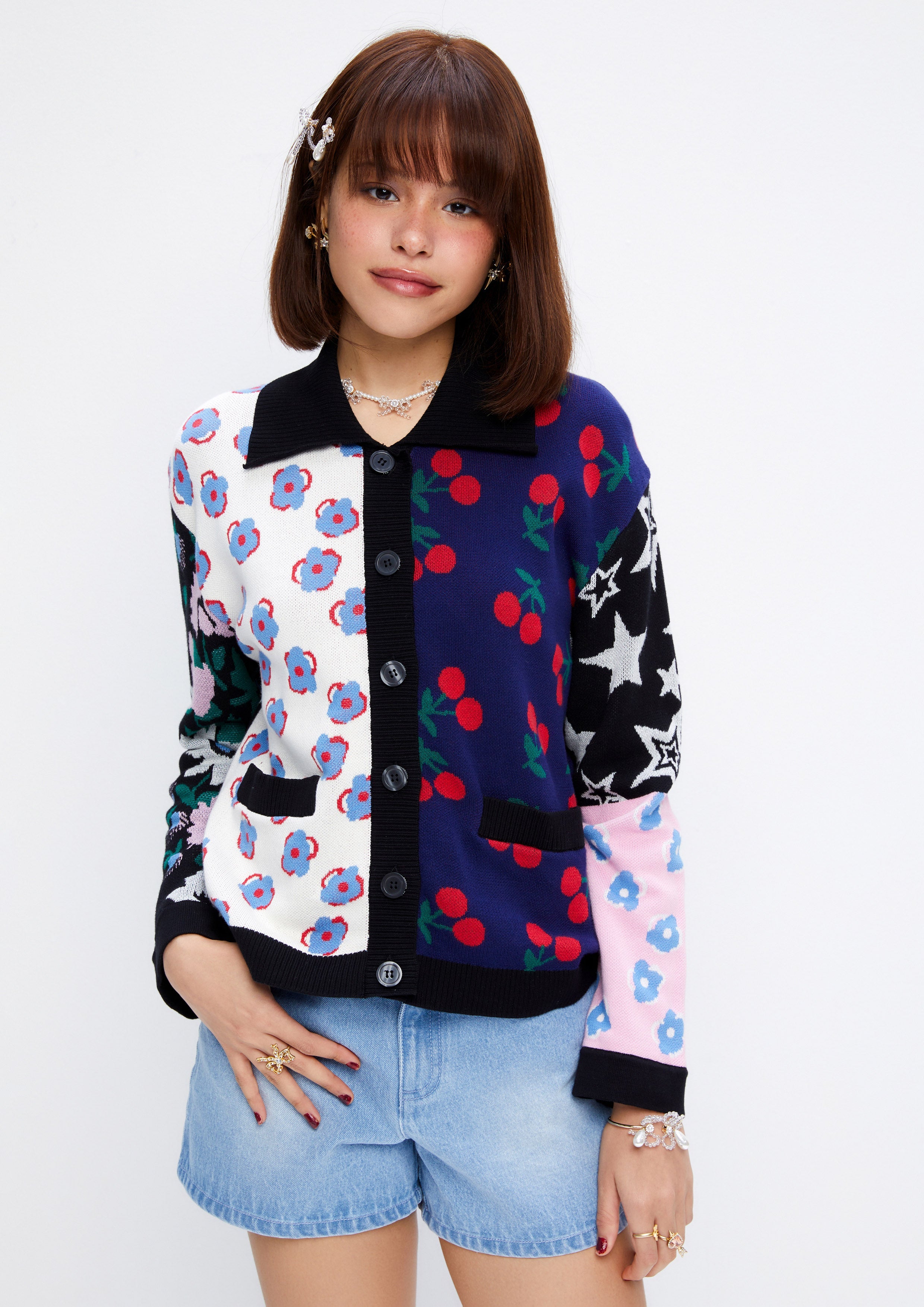 Floral Color Block Printed Cardigan Dreamweaver Troop Collection