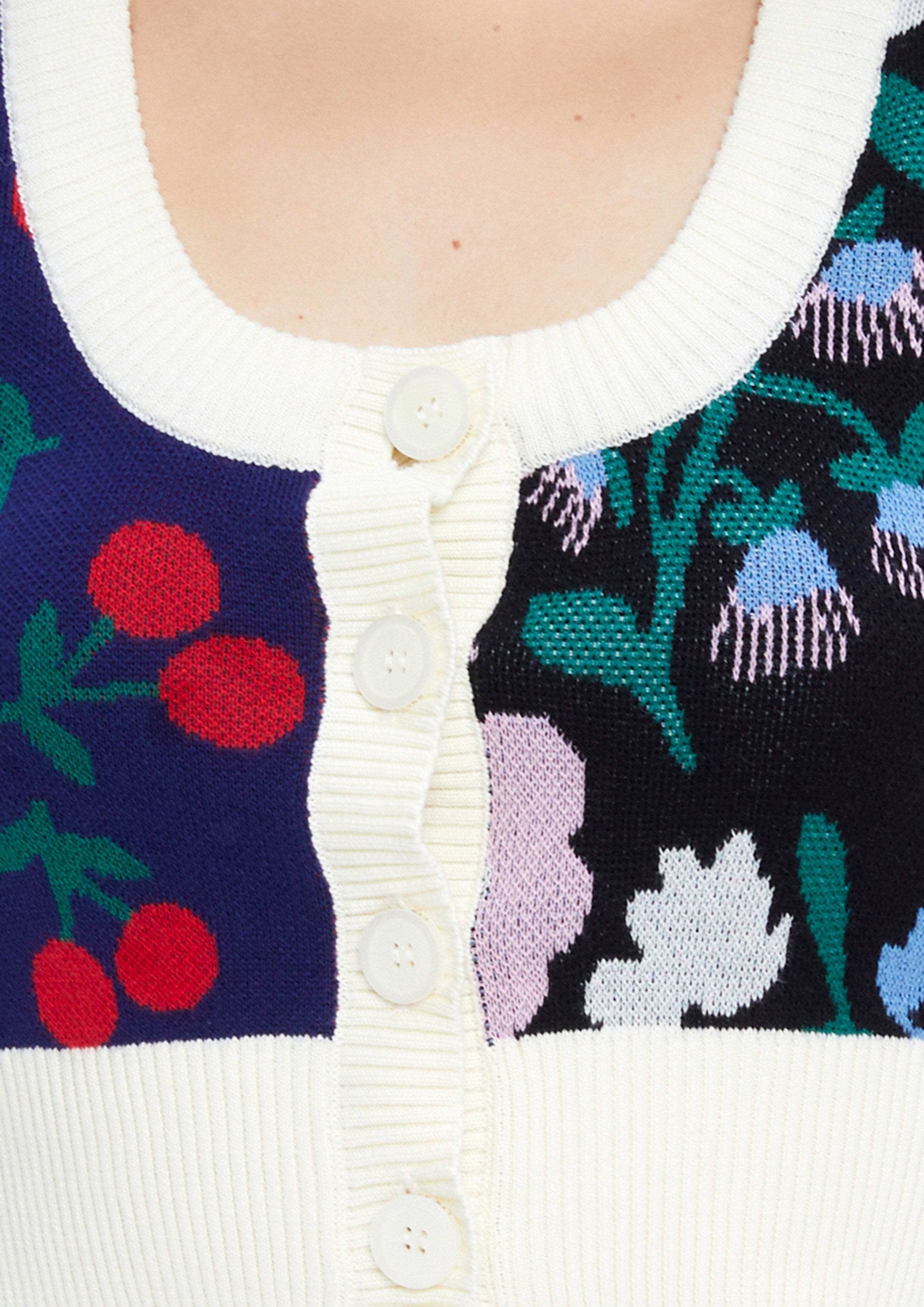 Floral and Cherry Patchwork Cropped Sweater Vest Dreamweaver Troop Collection