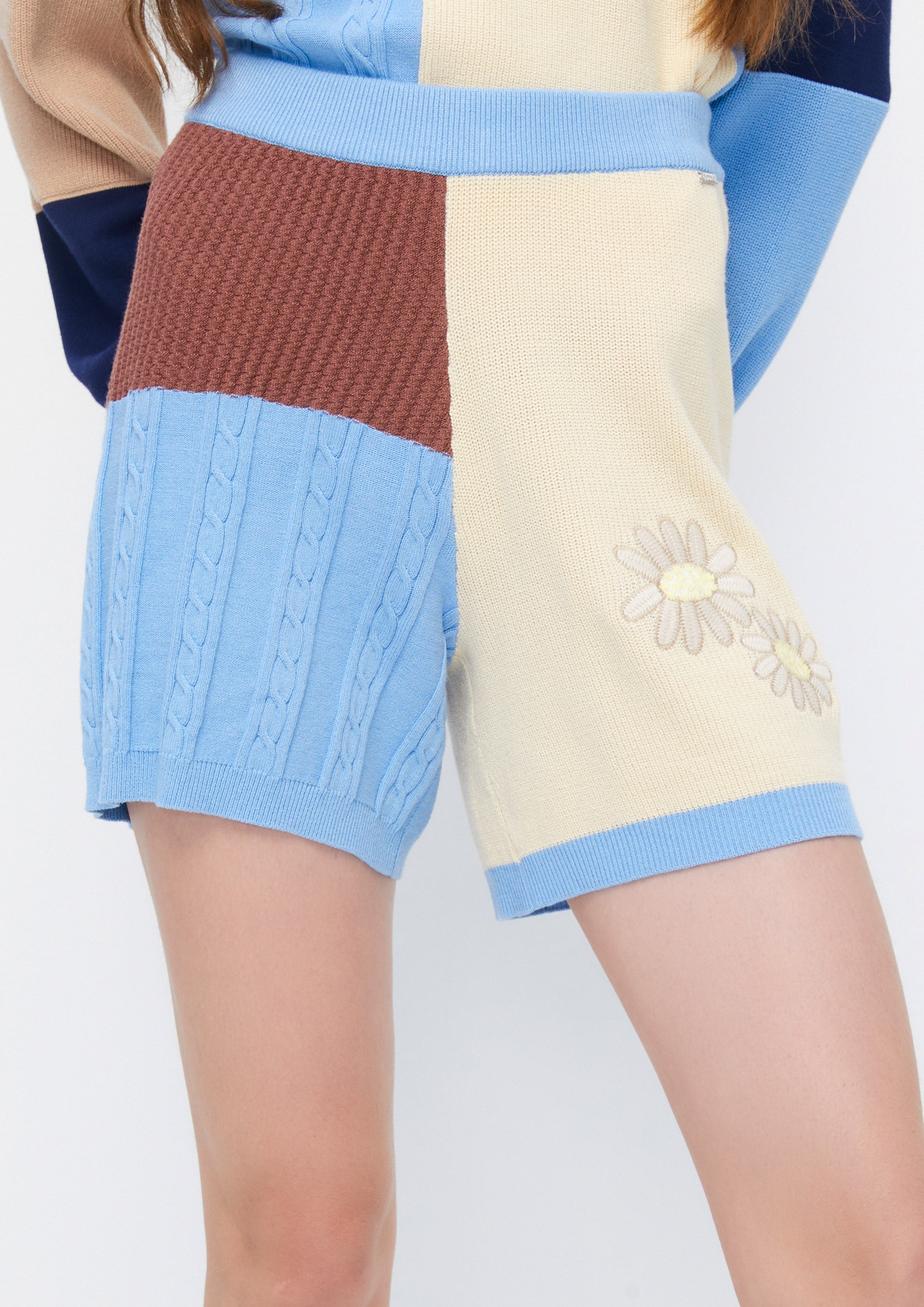 Daisies Embroidered Patchwork Knitted Shorts The Prom Queen Collection