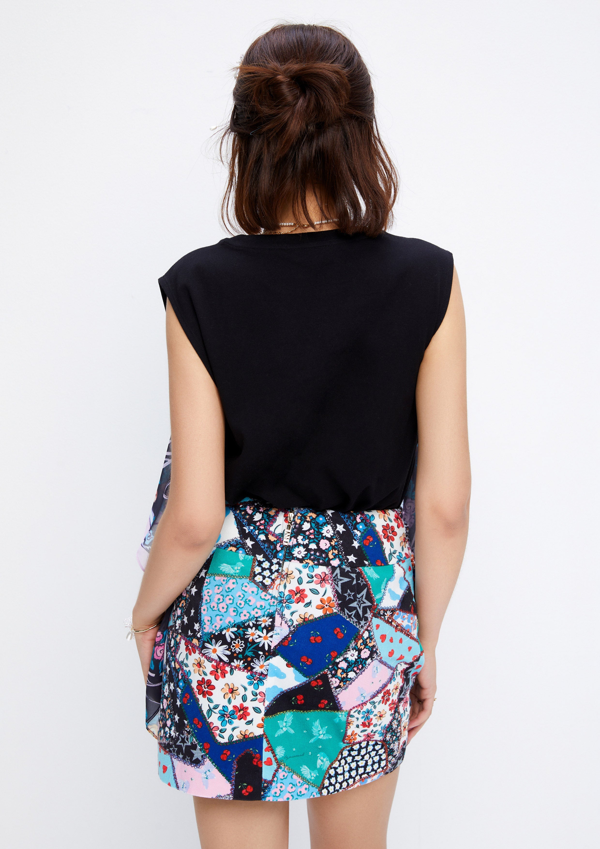 Floral Ruffle Scarf Layered Sleeveless Top Retro Rewind Collection