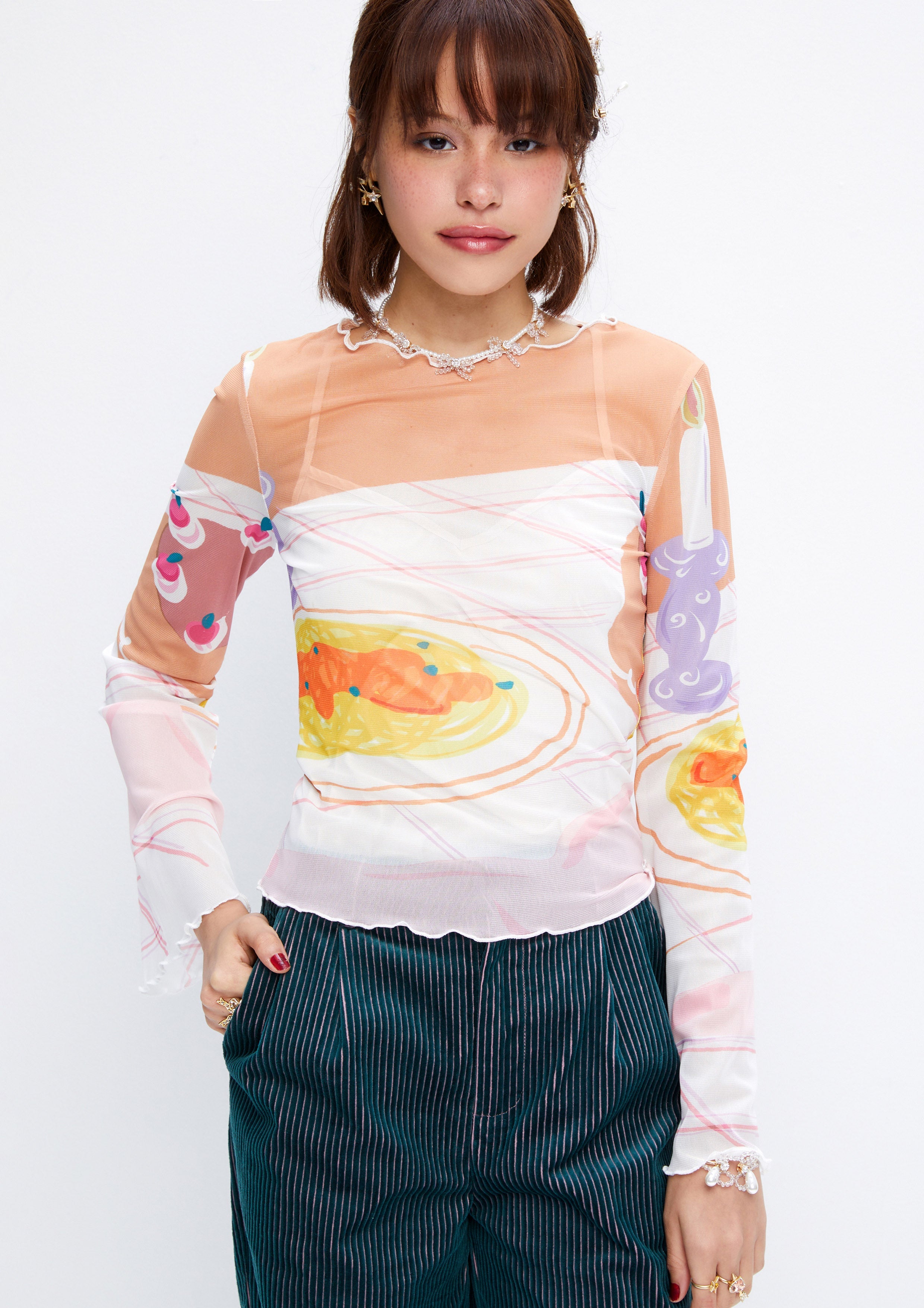 Gourmet Printed Long Sleeve Top Retro Rewind Collection