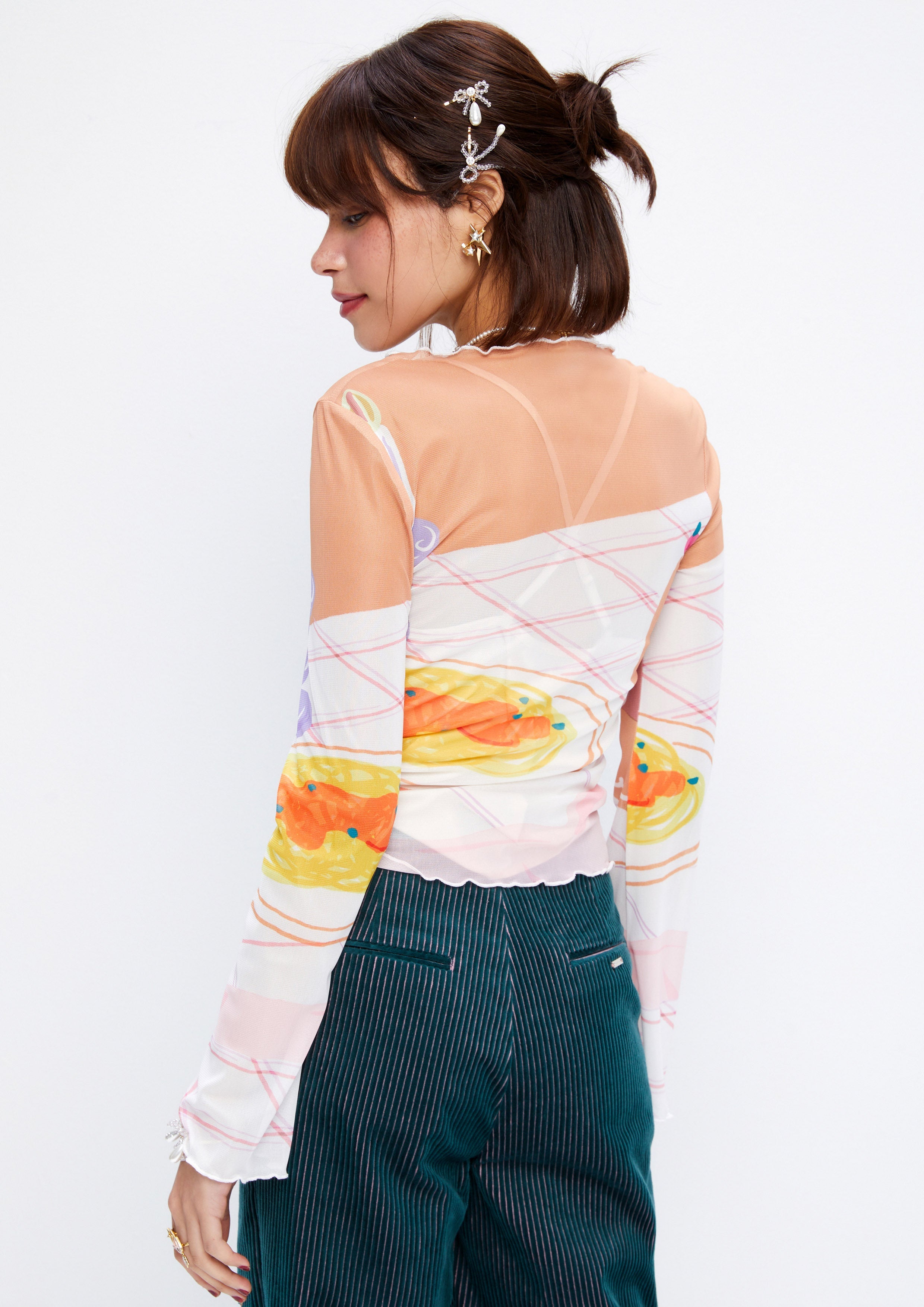 Gourmet Printed Long Sleeve Top Retro Rewind Collection