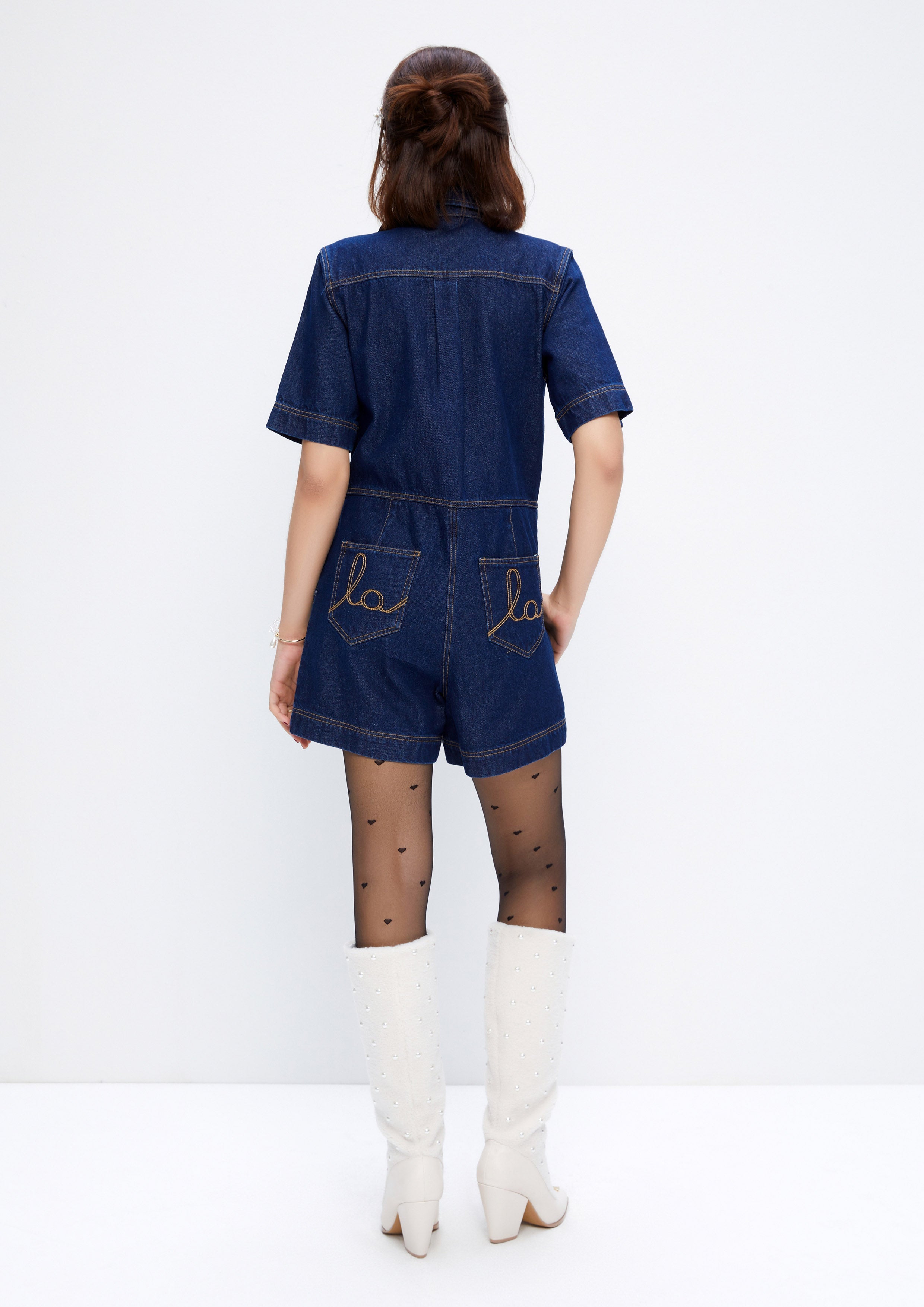 Chain Embellished Denim Romper The class of 2002 Collection