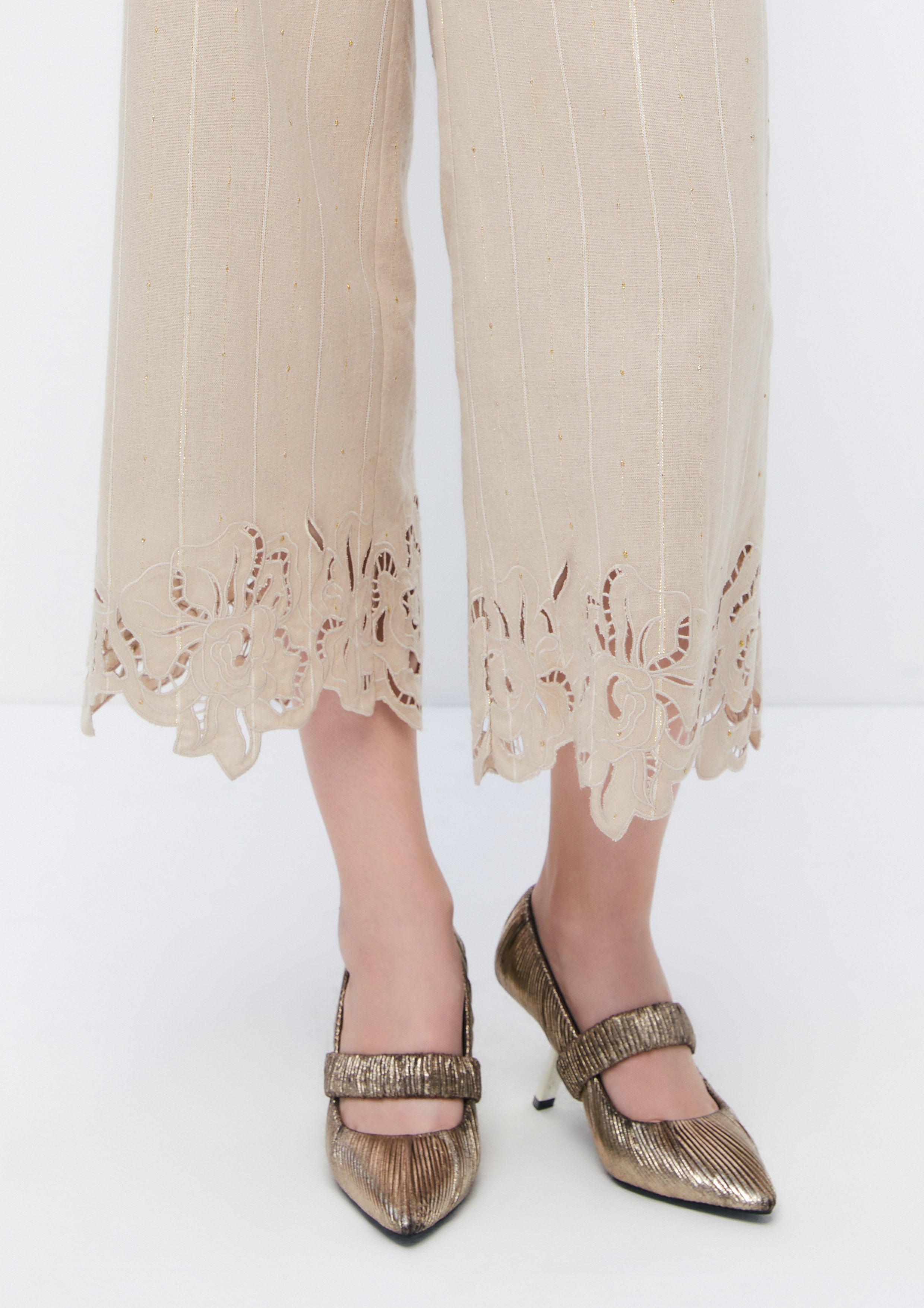 Floral Embroidery Cut-Out Striped Trousers Retro Rewind Collection