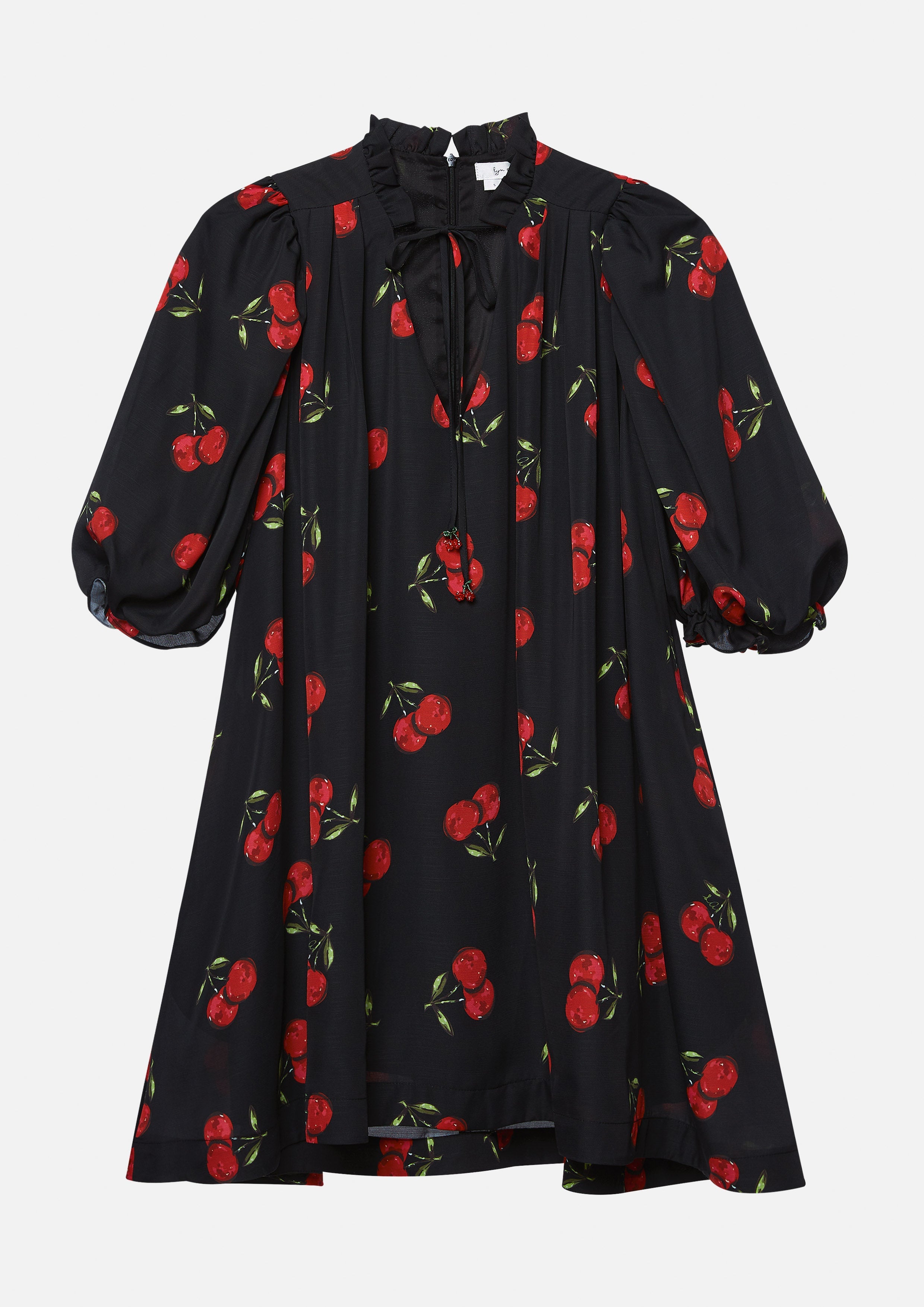 Cherry Printed Ruffle Puffed Sleeve Mini Dress Retro Rewind Collection