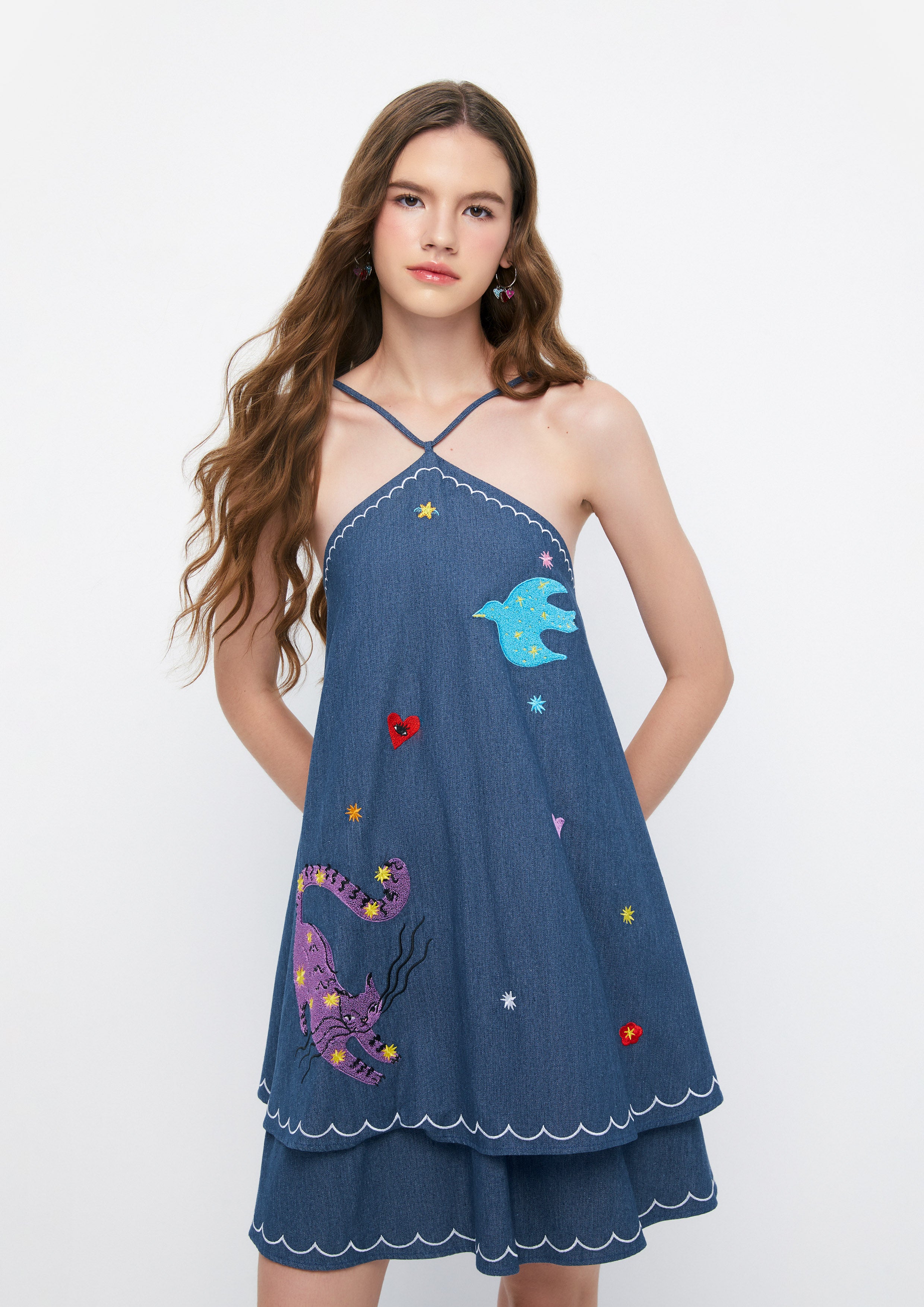 Cosmic Fantasy Denim Mini Halter Dress Retro Rewind Collection