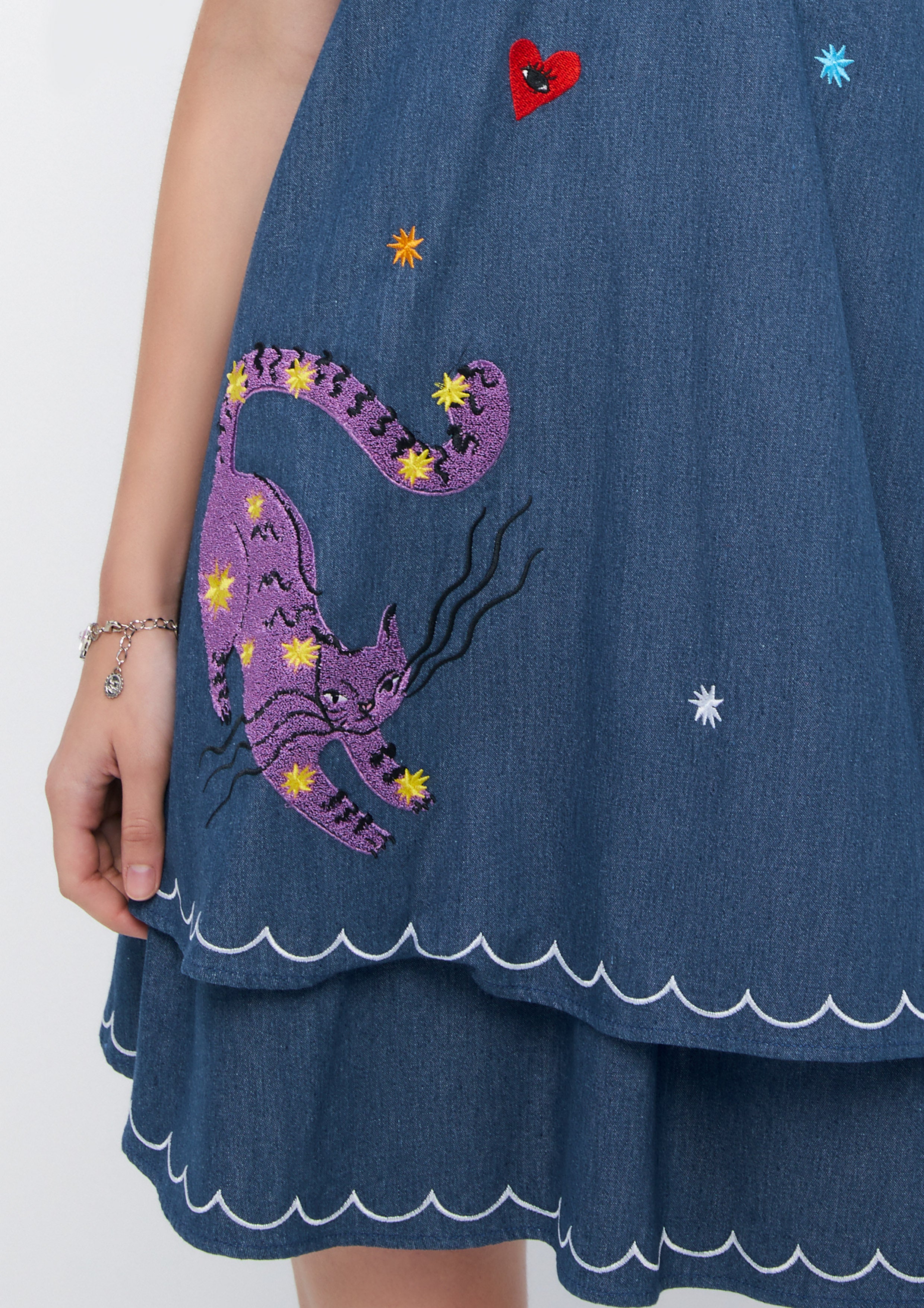 Cosmic Fantasy Denim Mini Halter Dress Retro Rewind Collection