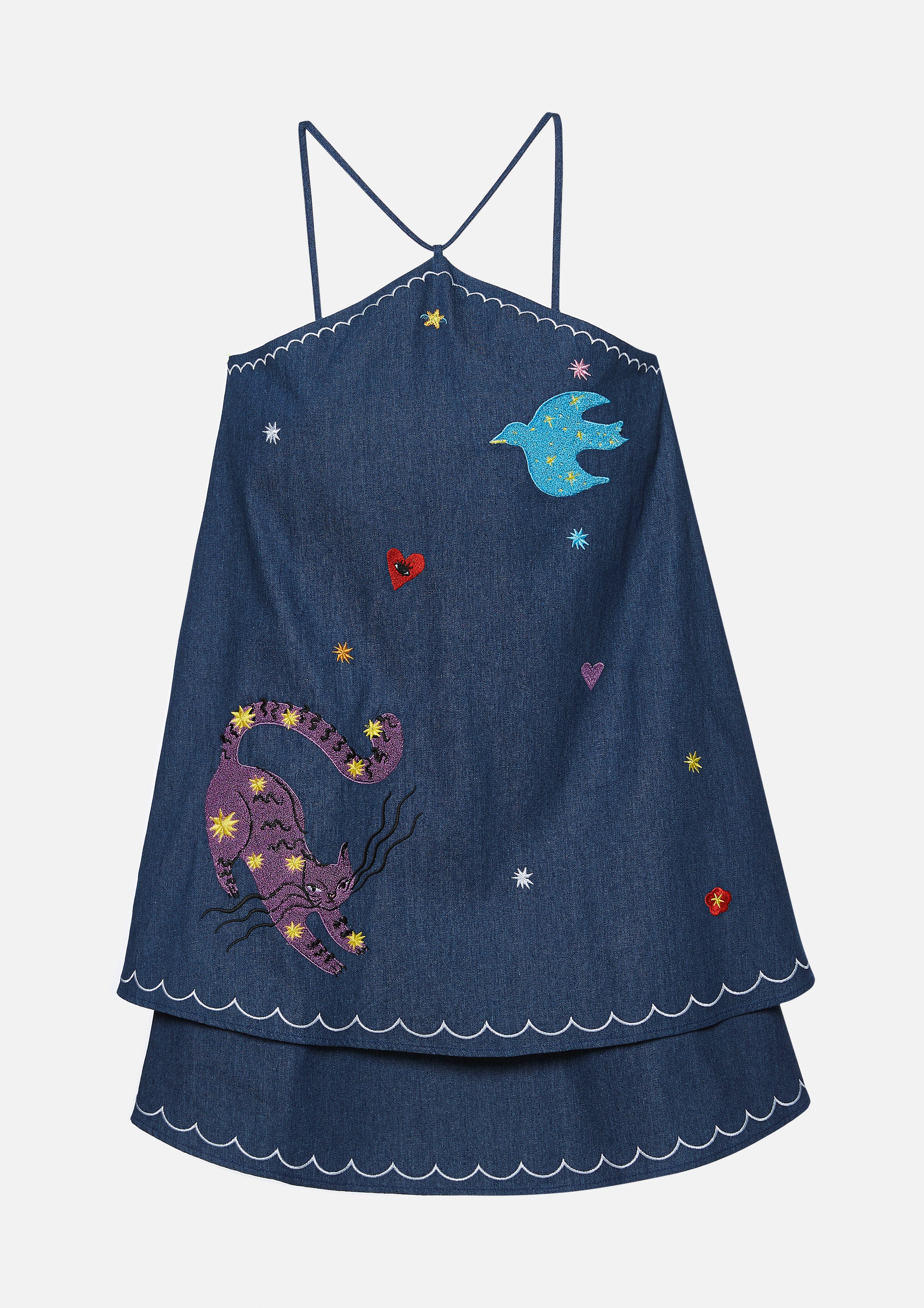 Cosmic Fantasy Denim Mini Halter Dress Retro Rewind Collection