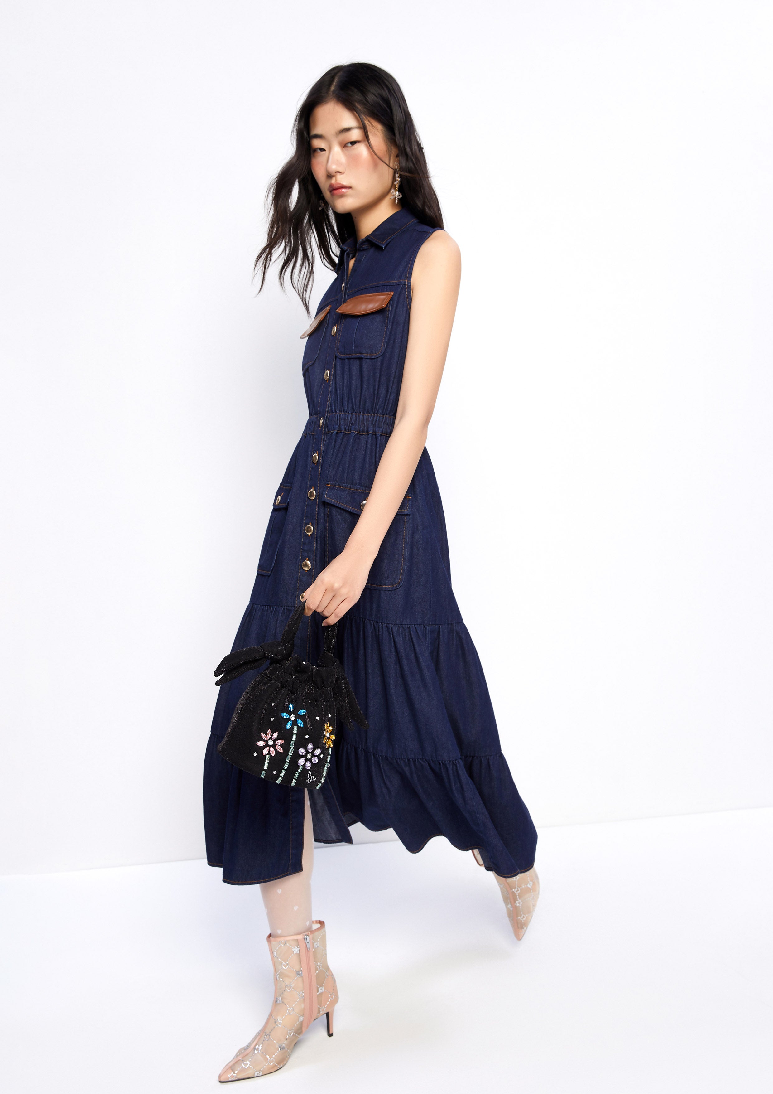 Sleeveless Midi Denim Dress Retro Rewind Collection