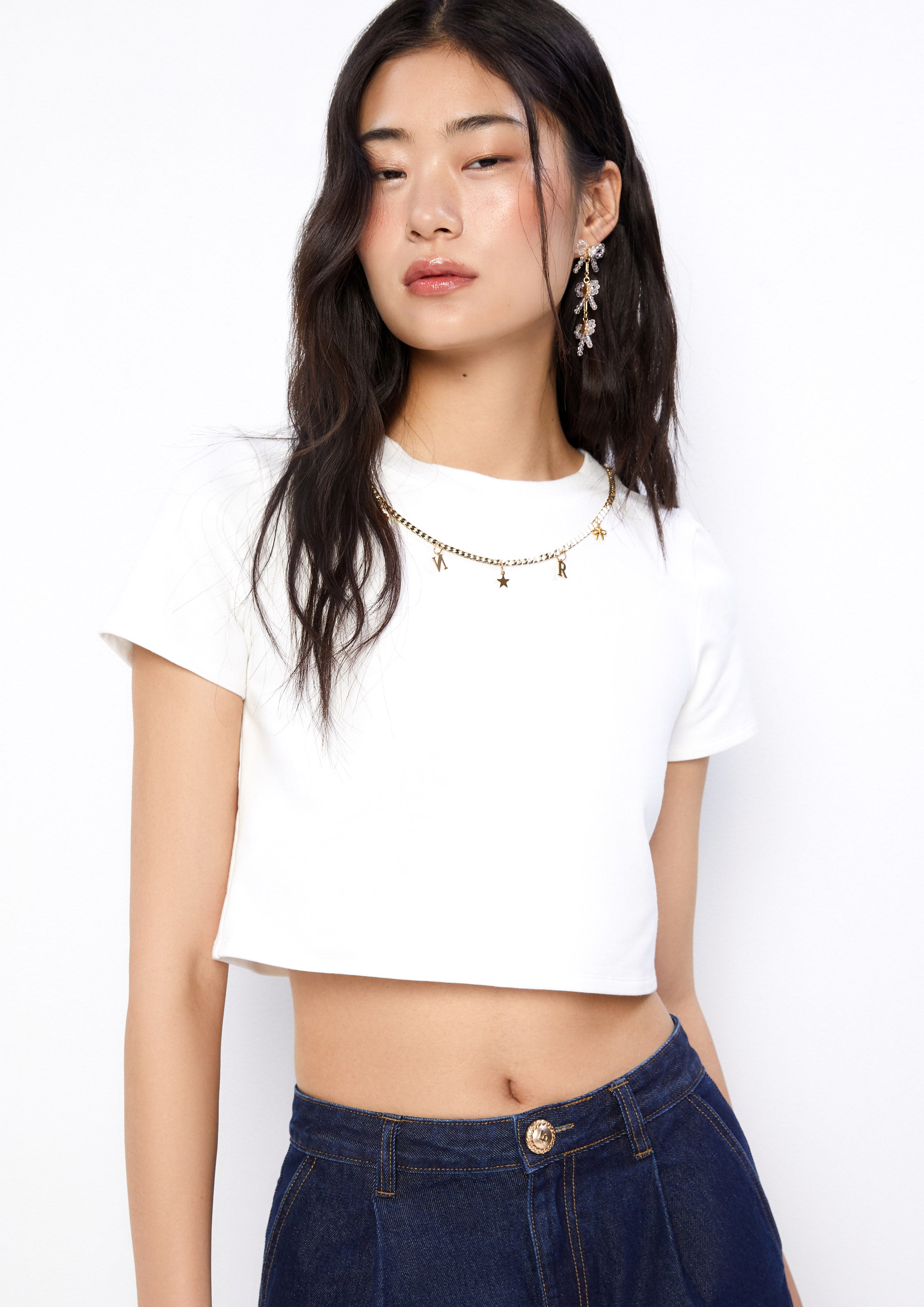 Crystal Necklace Slim-Fit Cropped T-Shirt Retro Rewind Collection