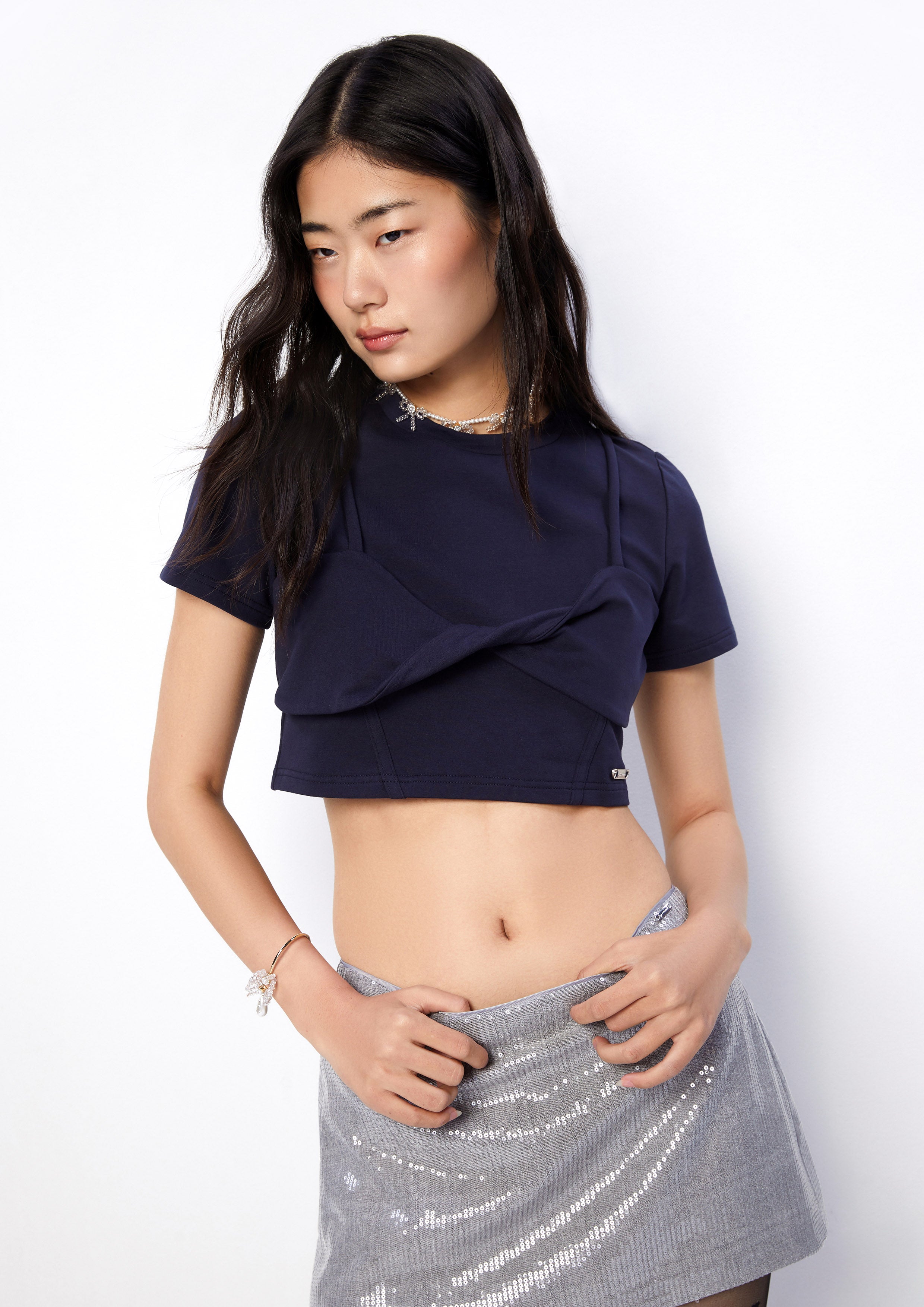 Crystal Necklace Slim-Fit Cropped T-Shirt Retro Rewind Collection