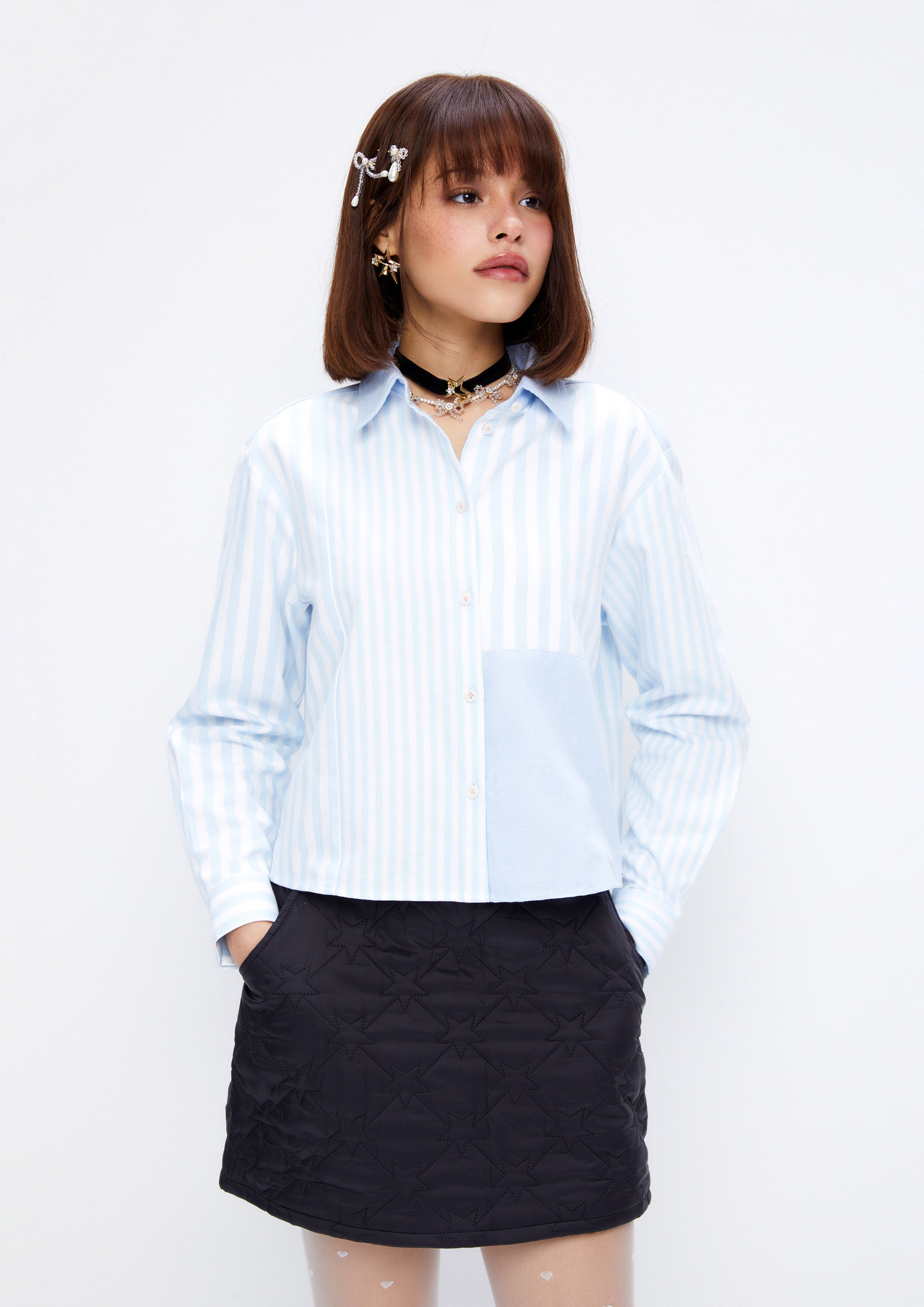 Striped Long Sleeve Cropped Shirt Retro Rewind Collection