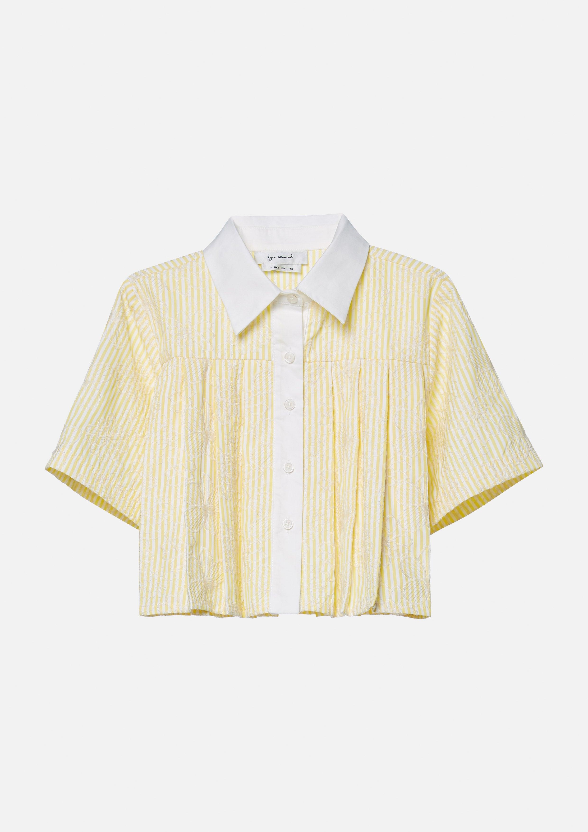 Lost in Museum Flower Time Crop Striped Shirt Yellow