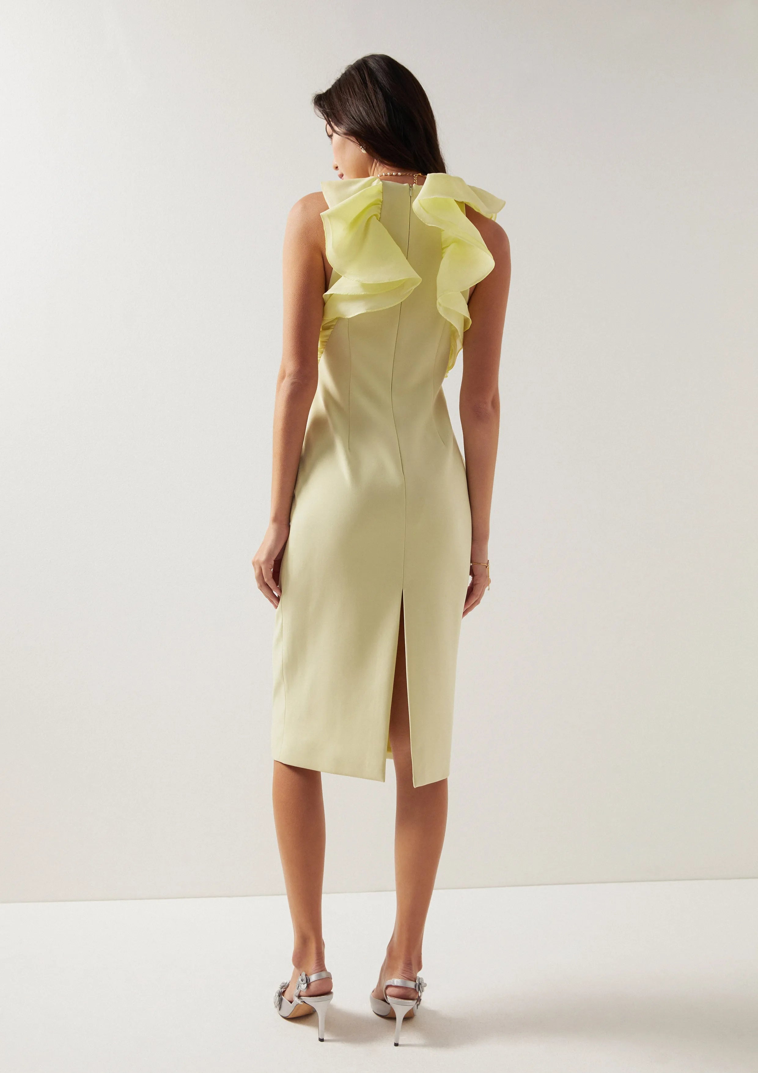 Lemon Frost Ruffle Midi Dress