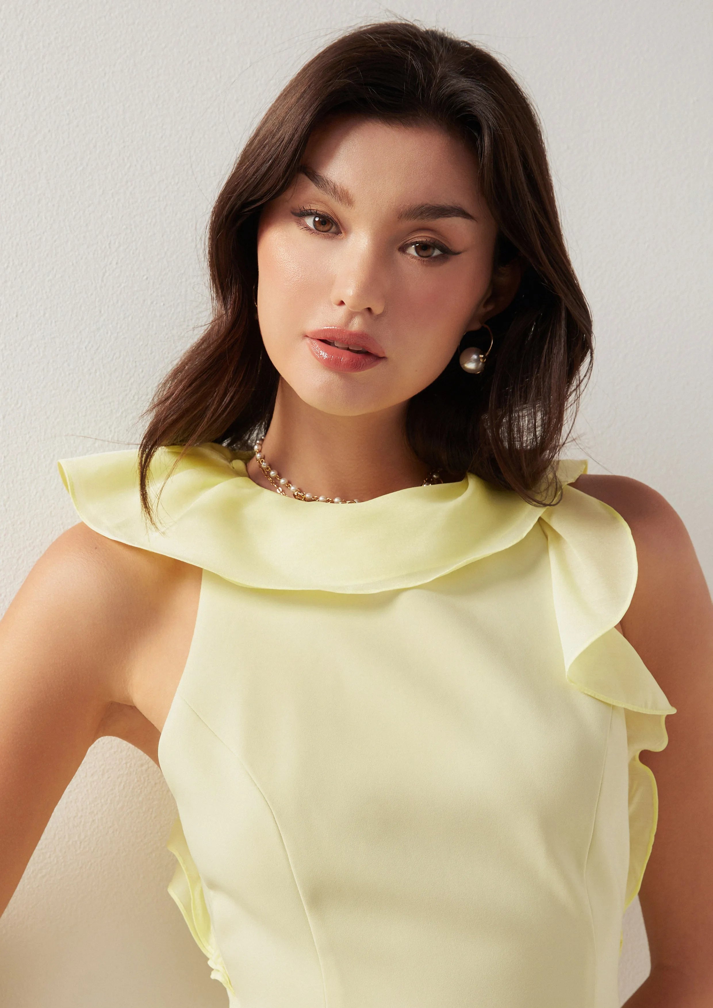 Lemon Frost Ruffle Midi Dress