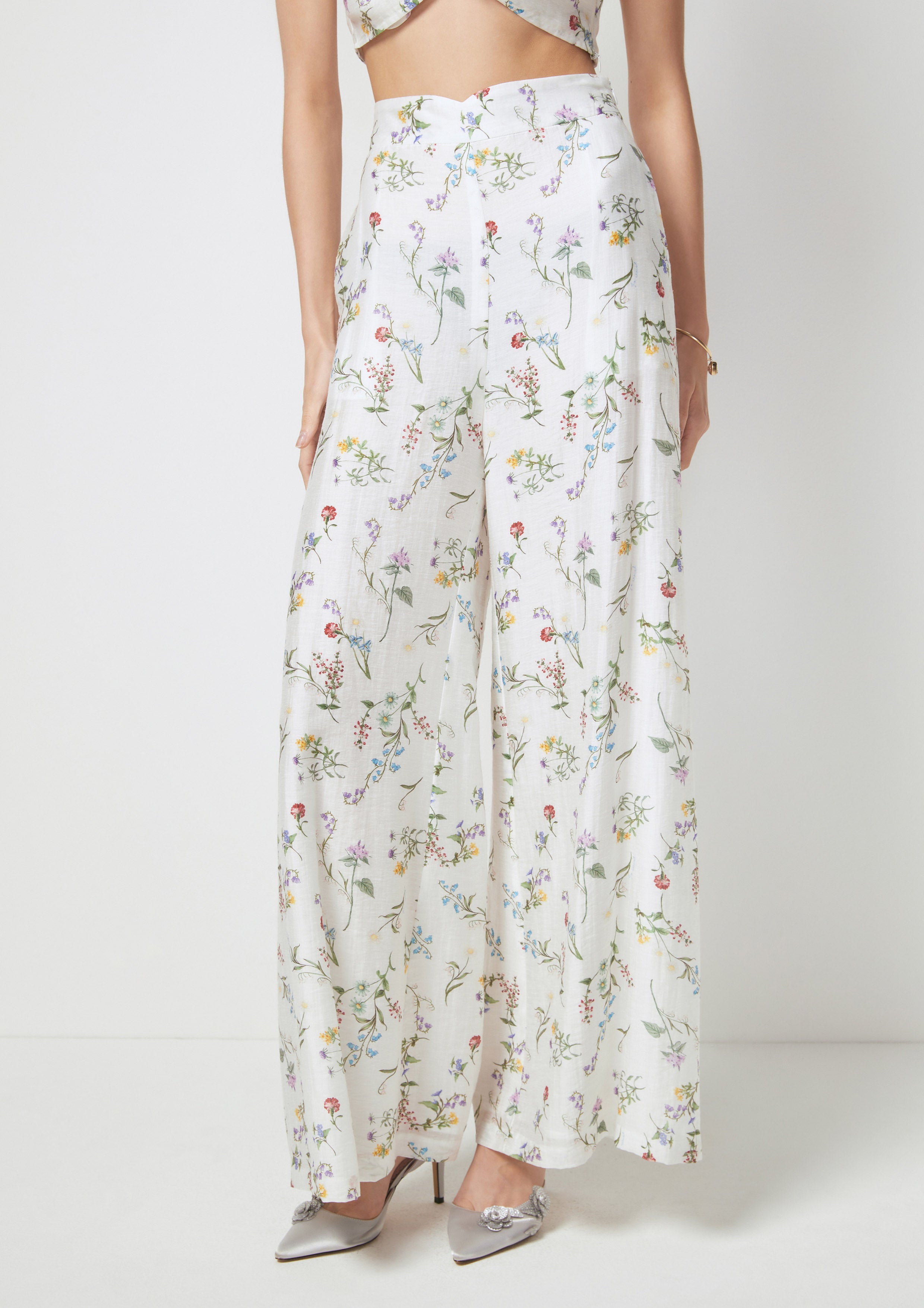 Floral Wide-Leg Pants Posy Bouquet