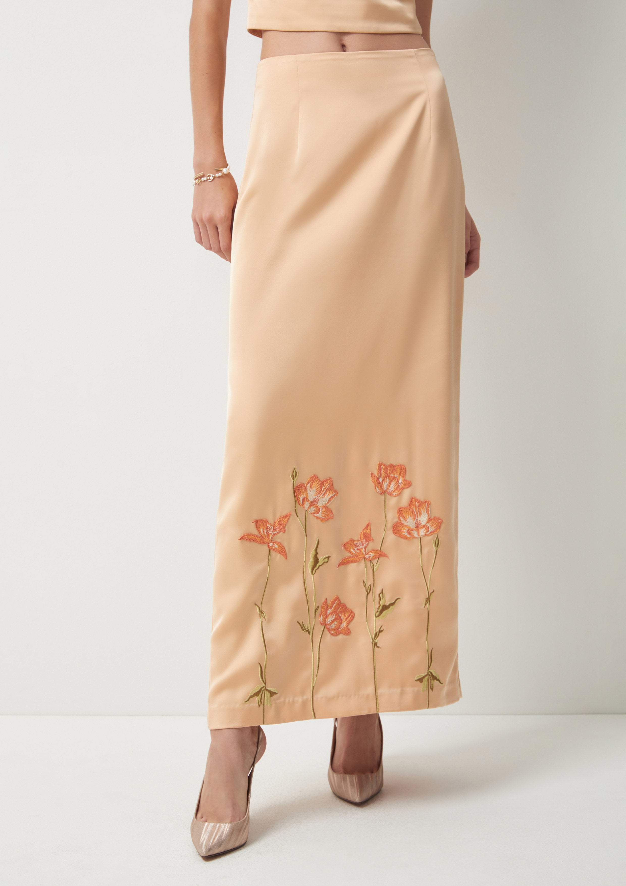 Floral Embroidery Maxi Shift Skirt Symphony of Petals