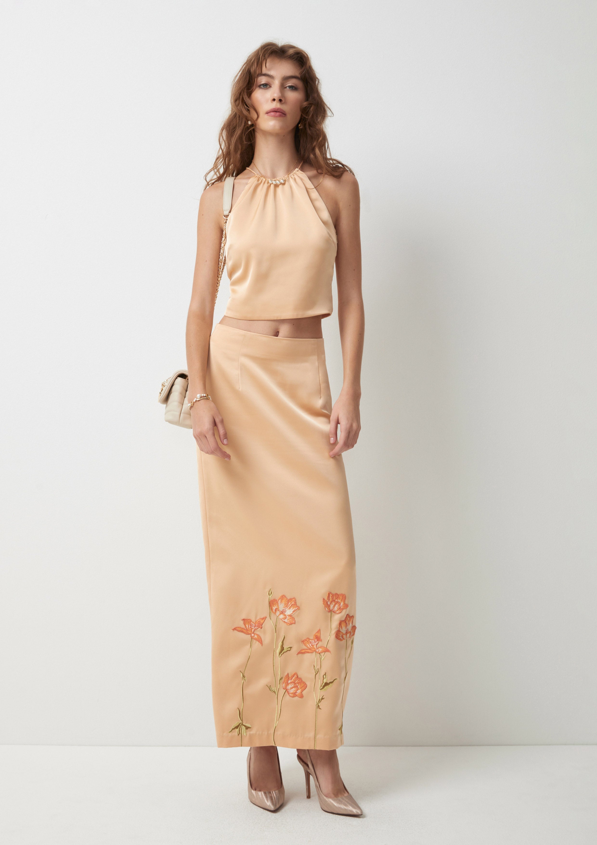 Floral Embroidery Maxi Shift Skirt Symphony of Petals