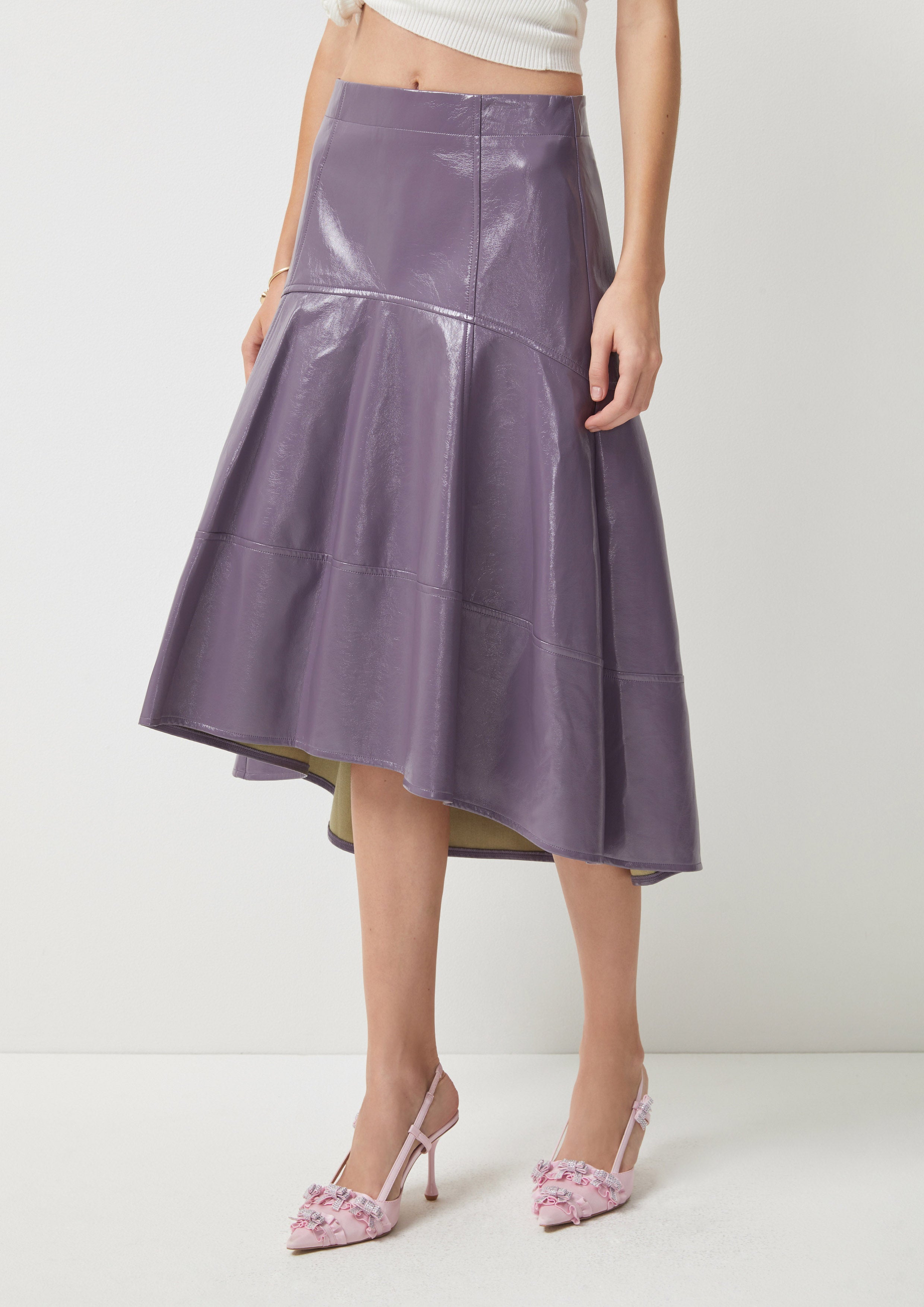 Metallic Asymmetric Midi Skirt Rustic Haven