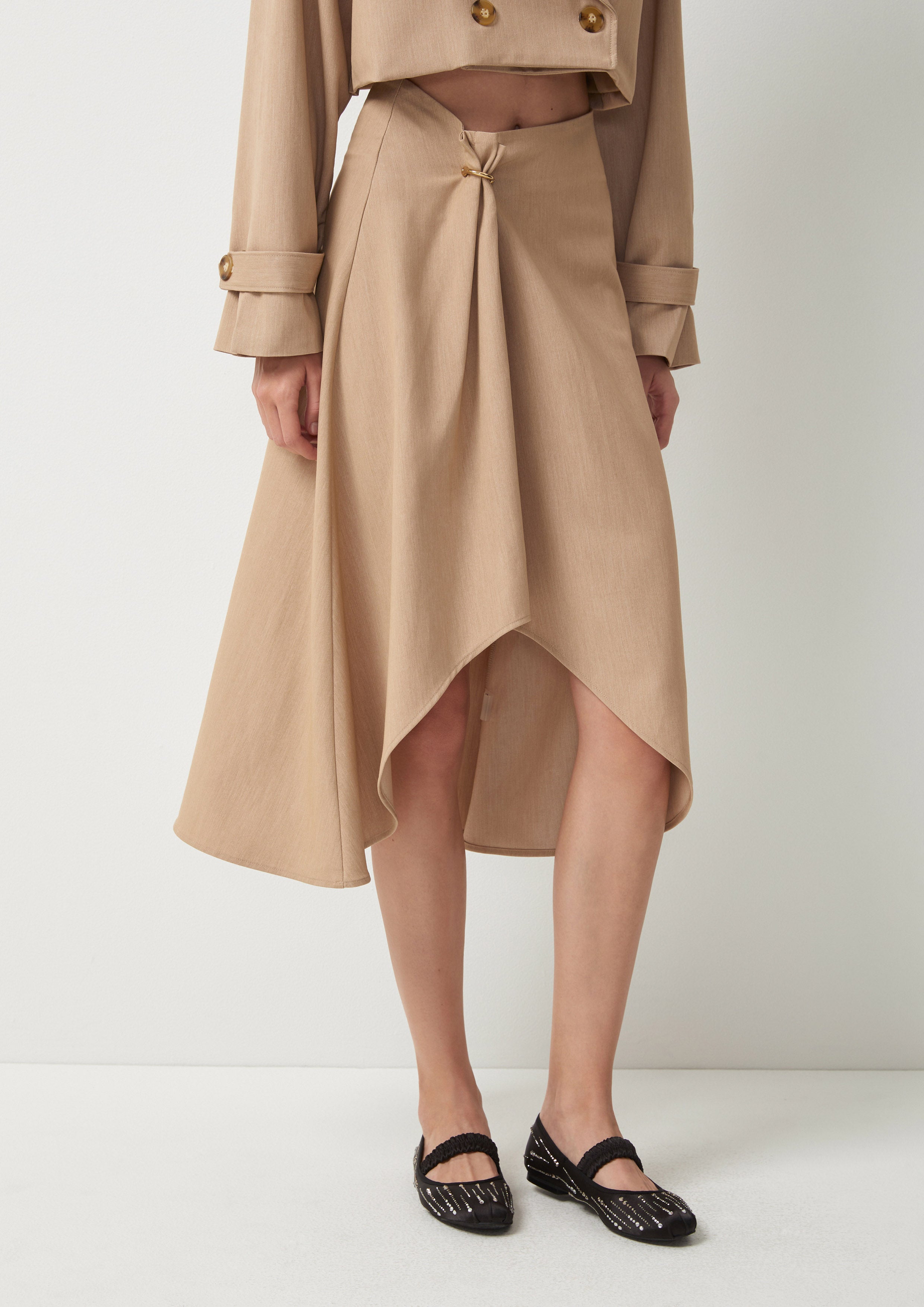 Pleated Draped Layer Asymmetric Midi Skirt Dew-kissed Meadows