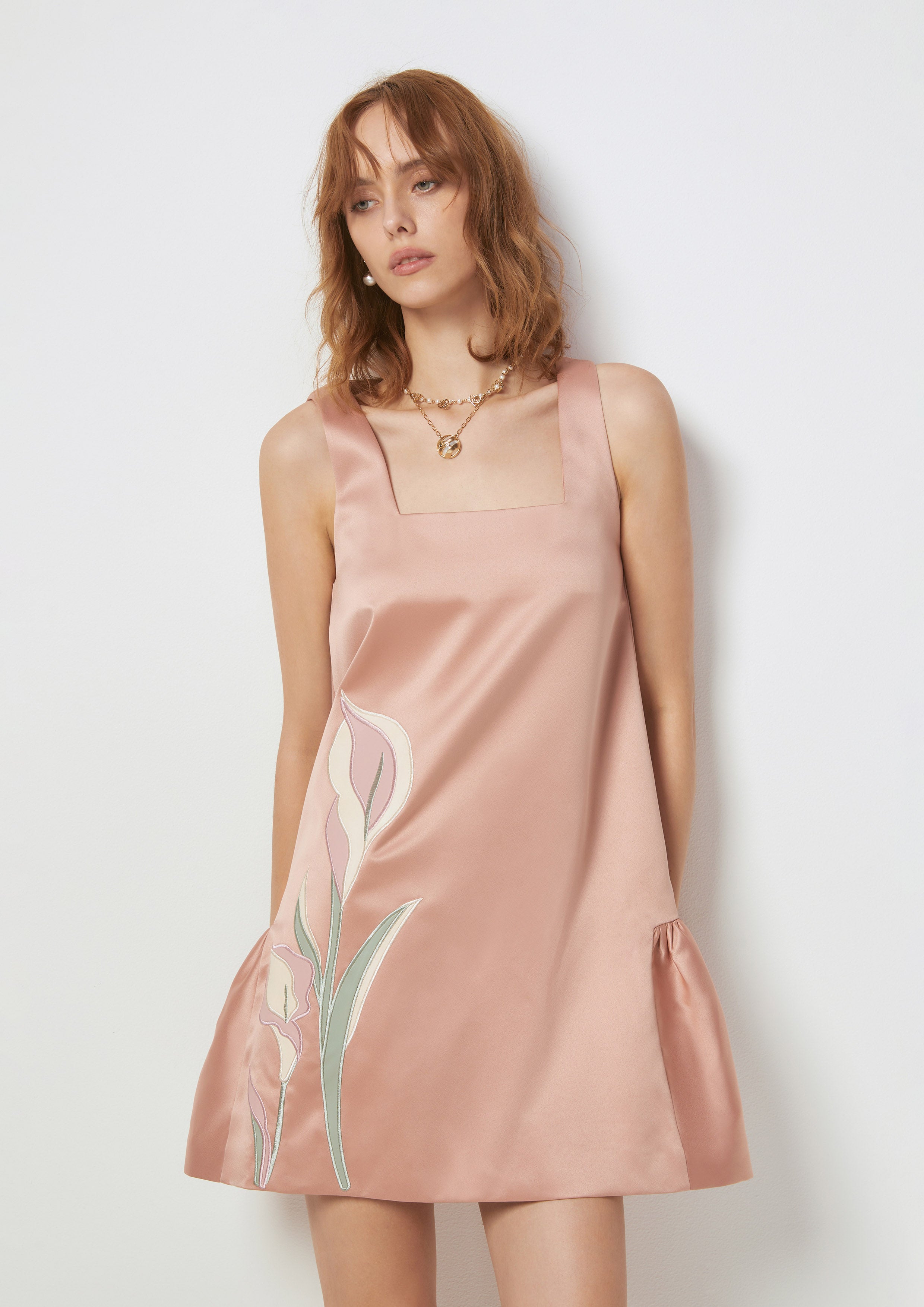 Square-Neck Calla Lily Mini Dress Petals Galore