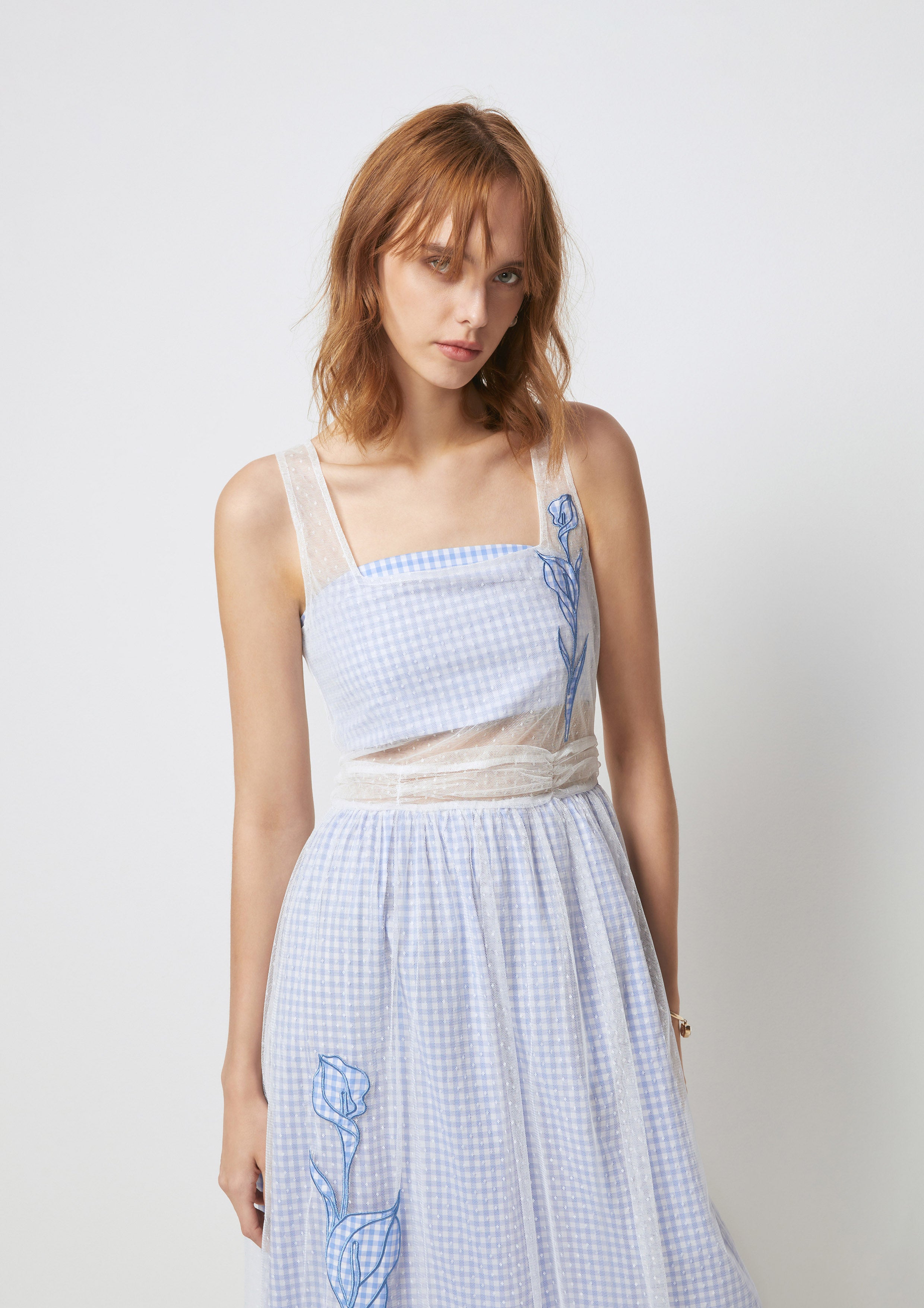 Gingham Embroidered Midi Dress Petals Galore