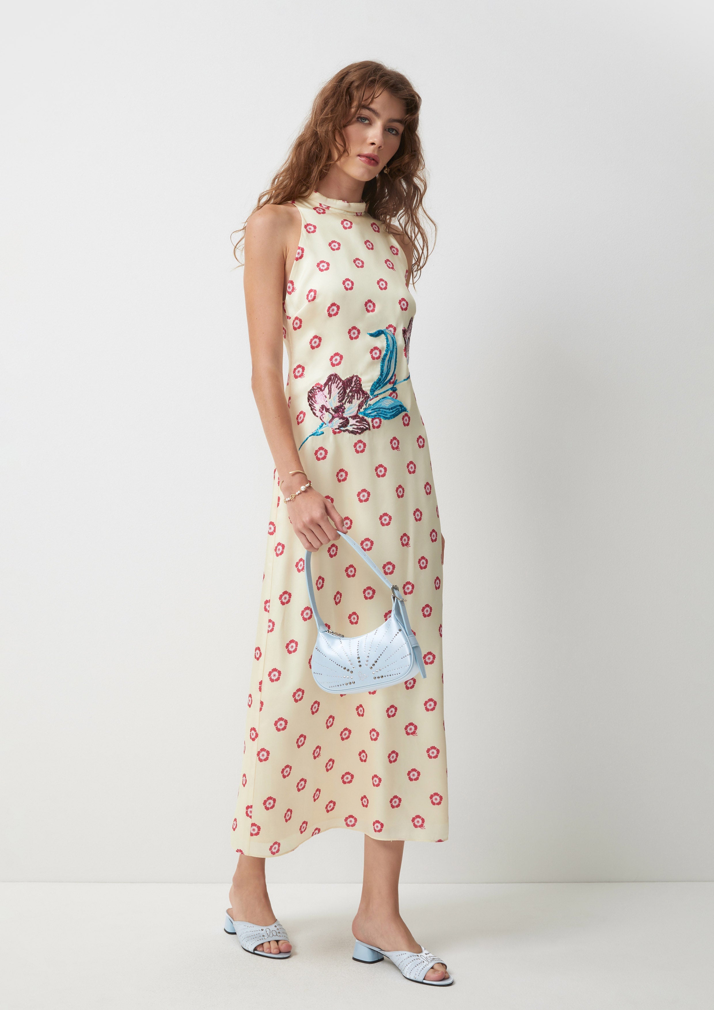 Floral Sequine Monogram Sleeveless Midi Dress Symphony of Petals