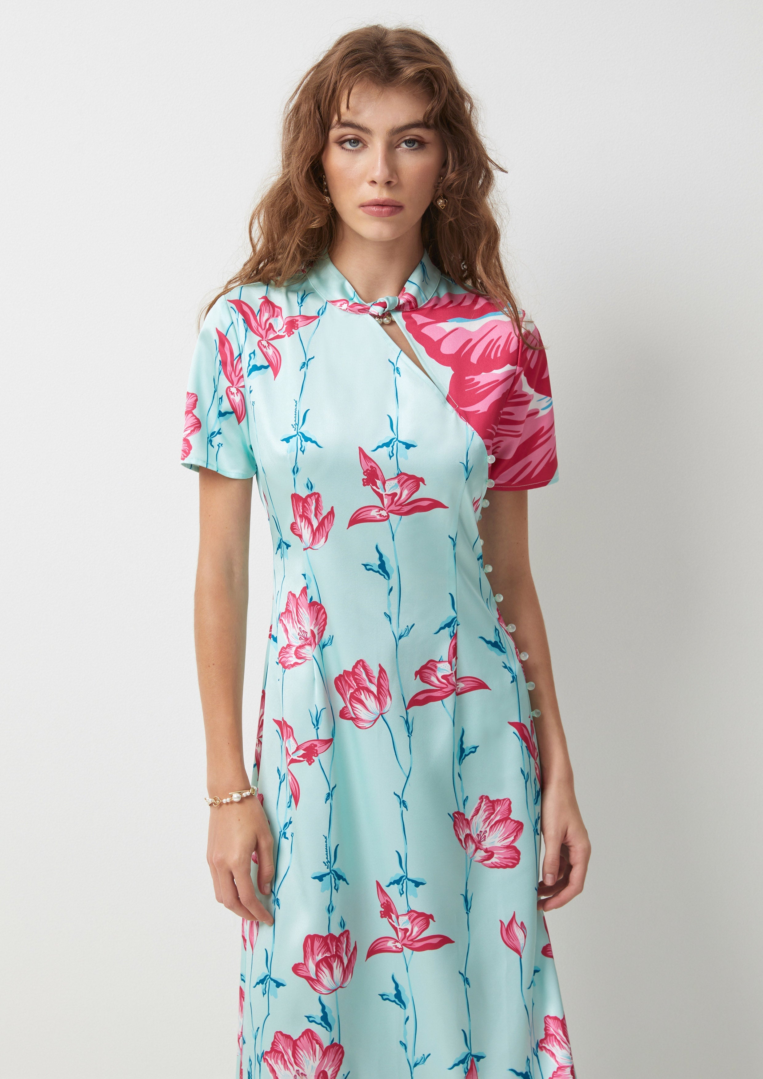 Floral Maxi Cheongsam Dress Symphony of Petals