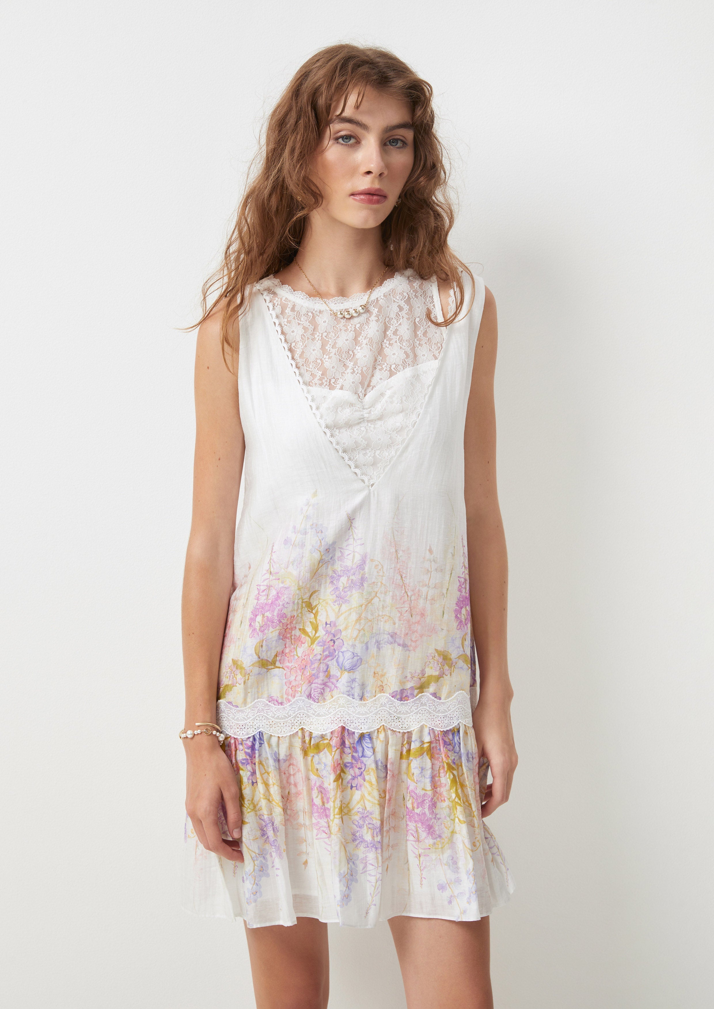 Floral Lace Sleeveless Mini Dress Dew-kissed Meadows