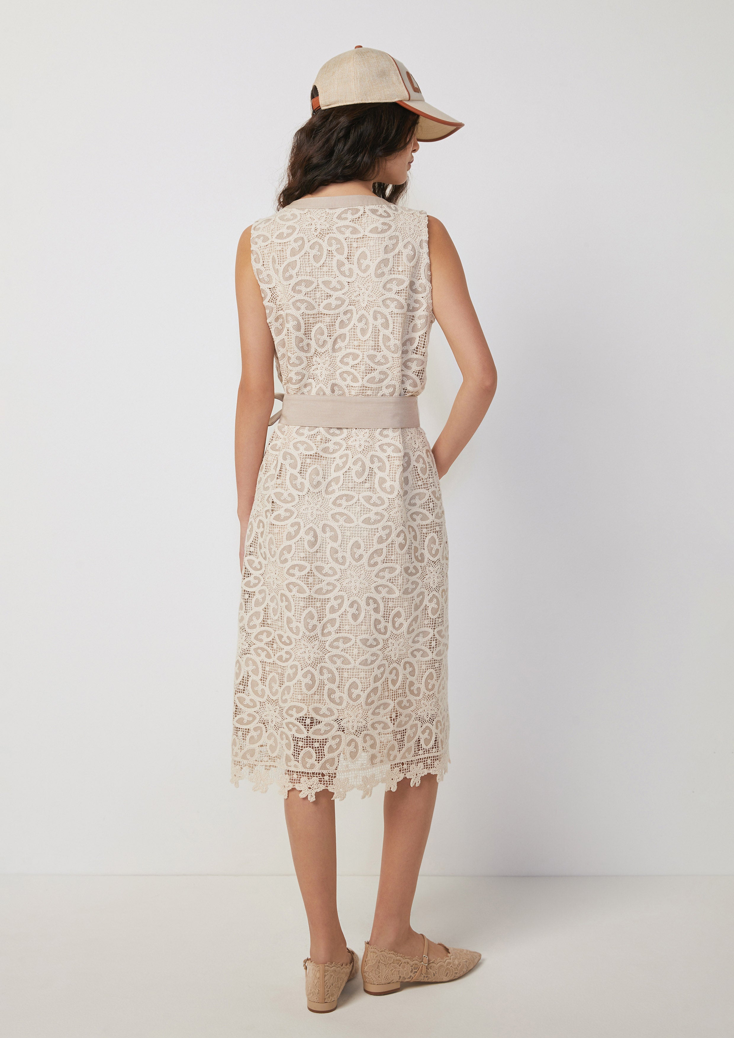 Button-Down Lace Dress with Sash Belt Joyful Bloom