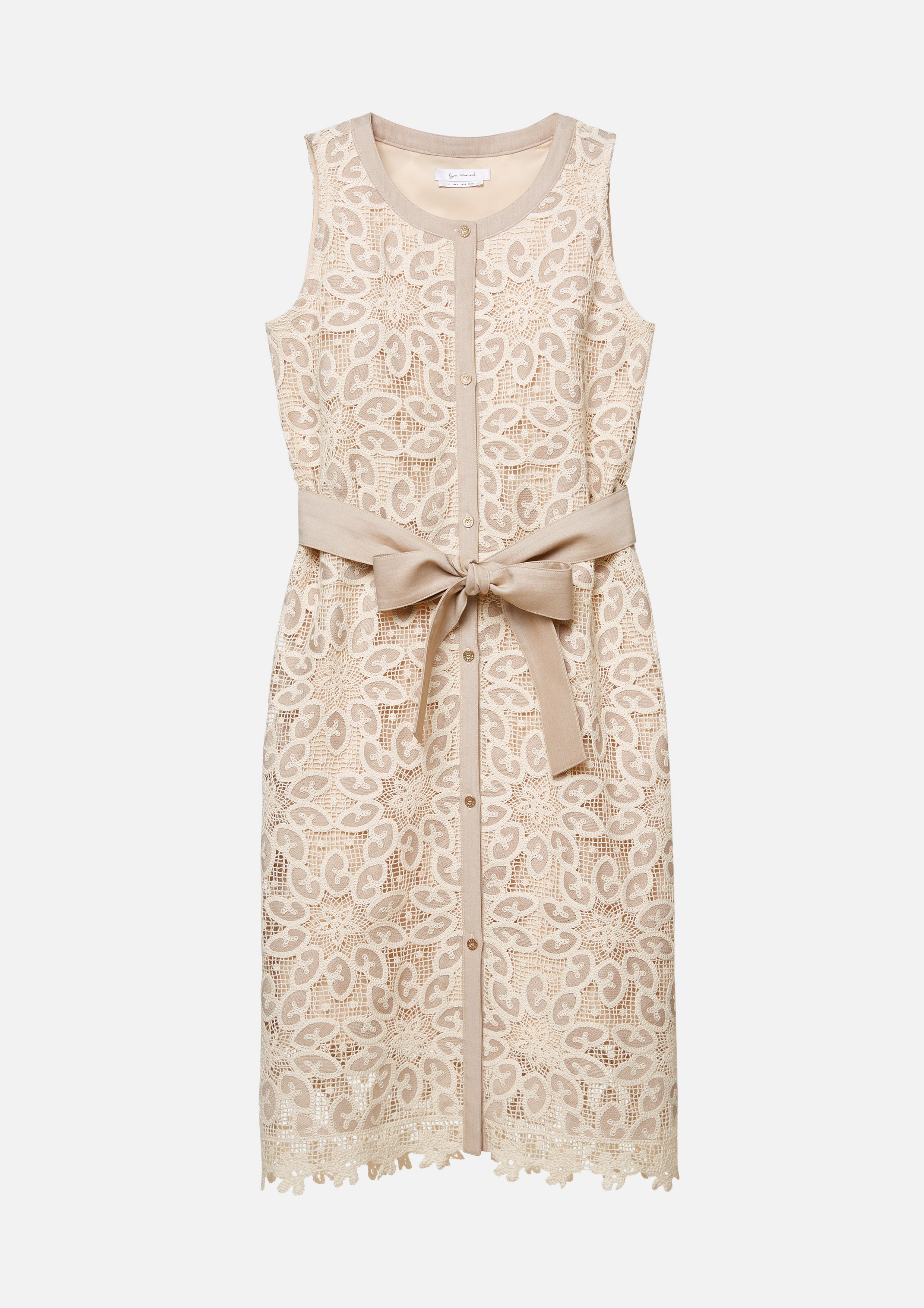 Button-Down Lace Dress with Sash Belt Joyful Bloom