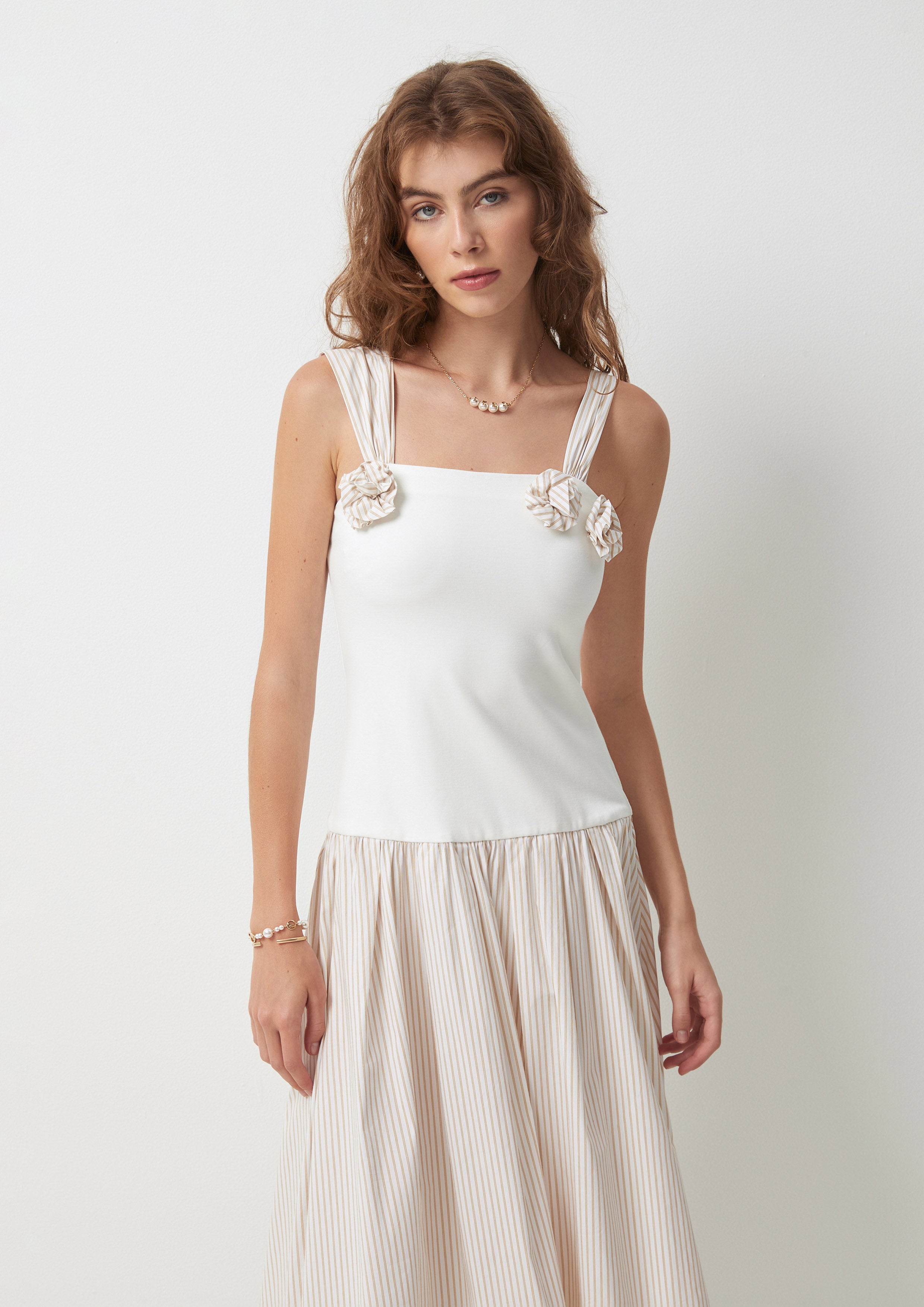 Rose Strap Pleated Skirt Midi Dress Pas De Une