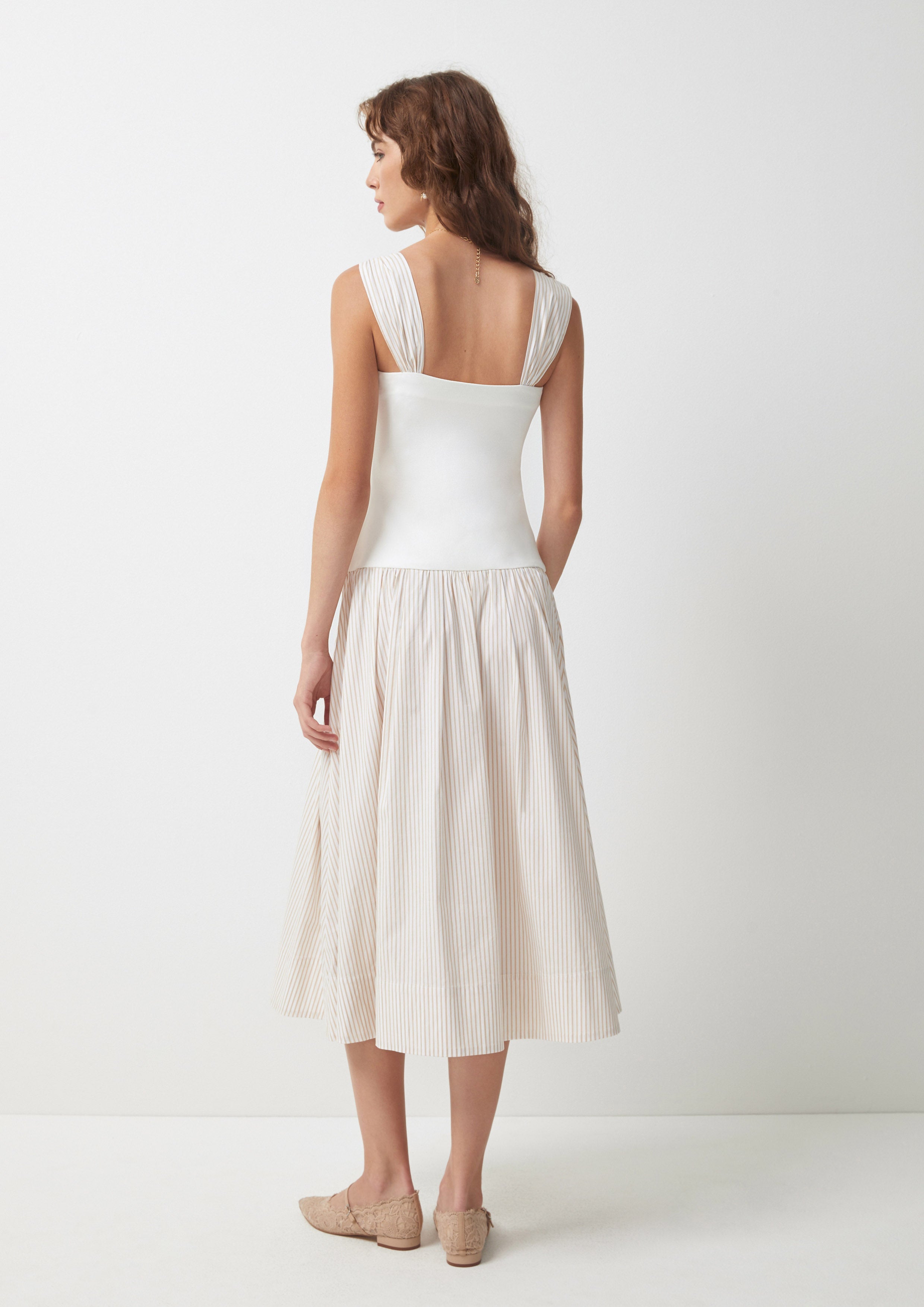 Rose Strap Pleated Skirt Midi Dress Pas De Une