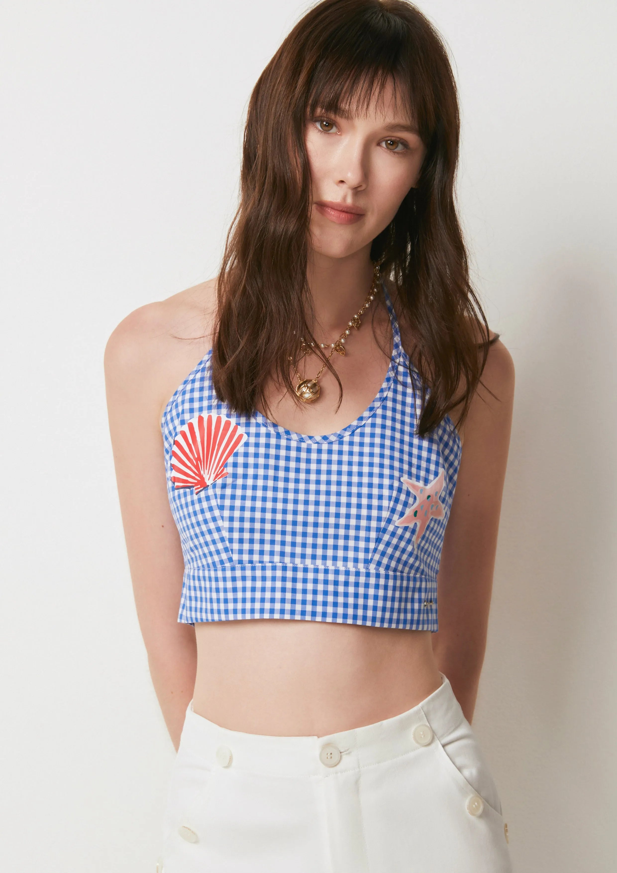 Nautical Sunset Gingham Halter Crop Top The Secret Place