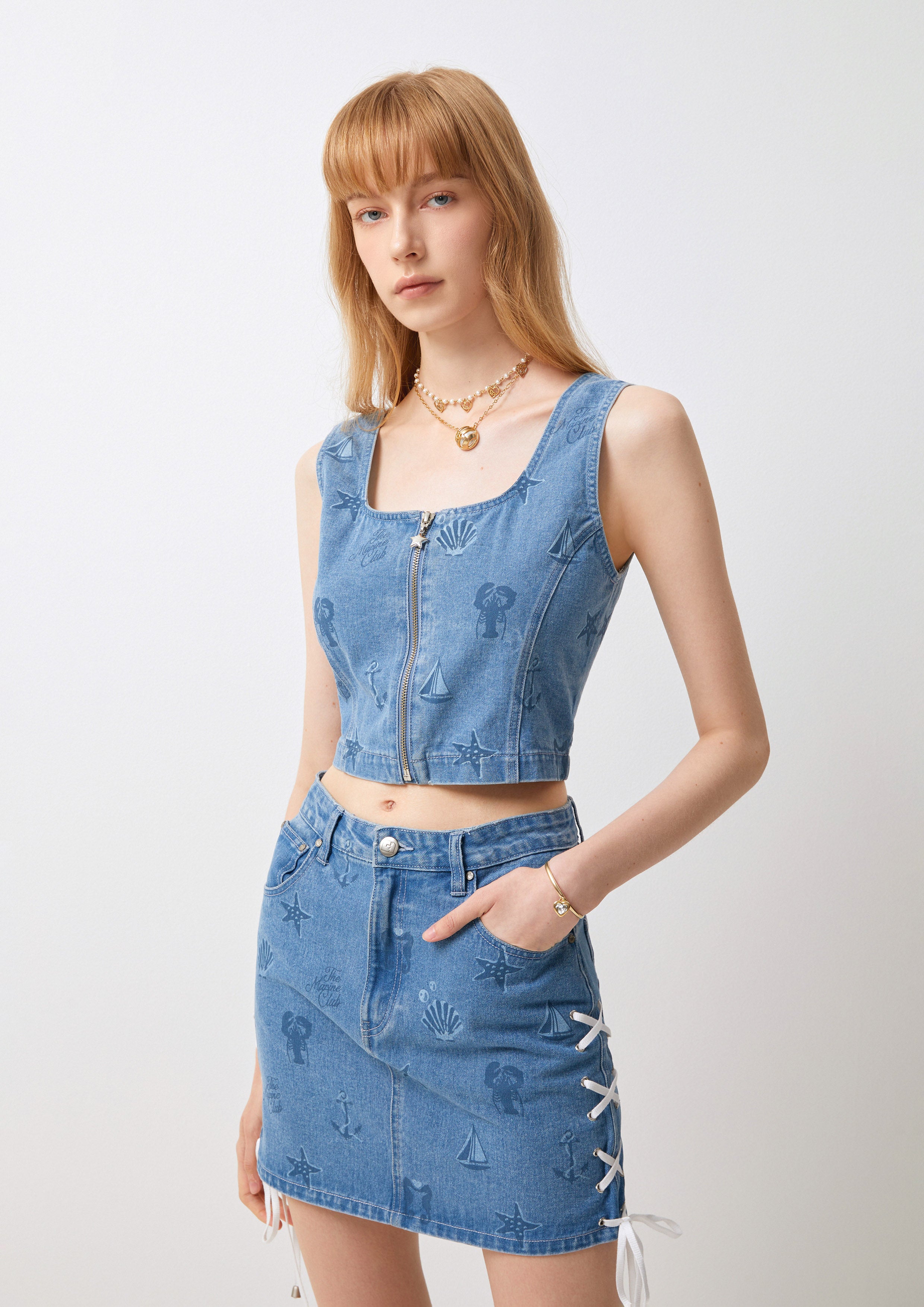 Nautical Denim Sleeveless Crop Top The Secret Place