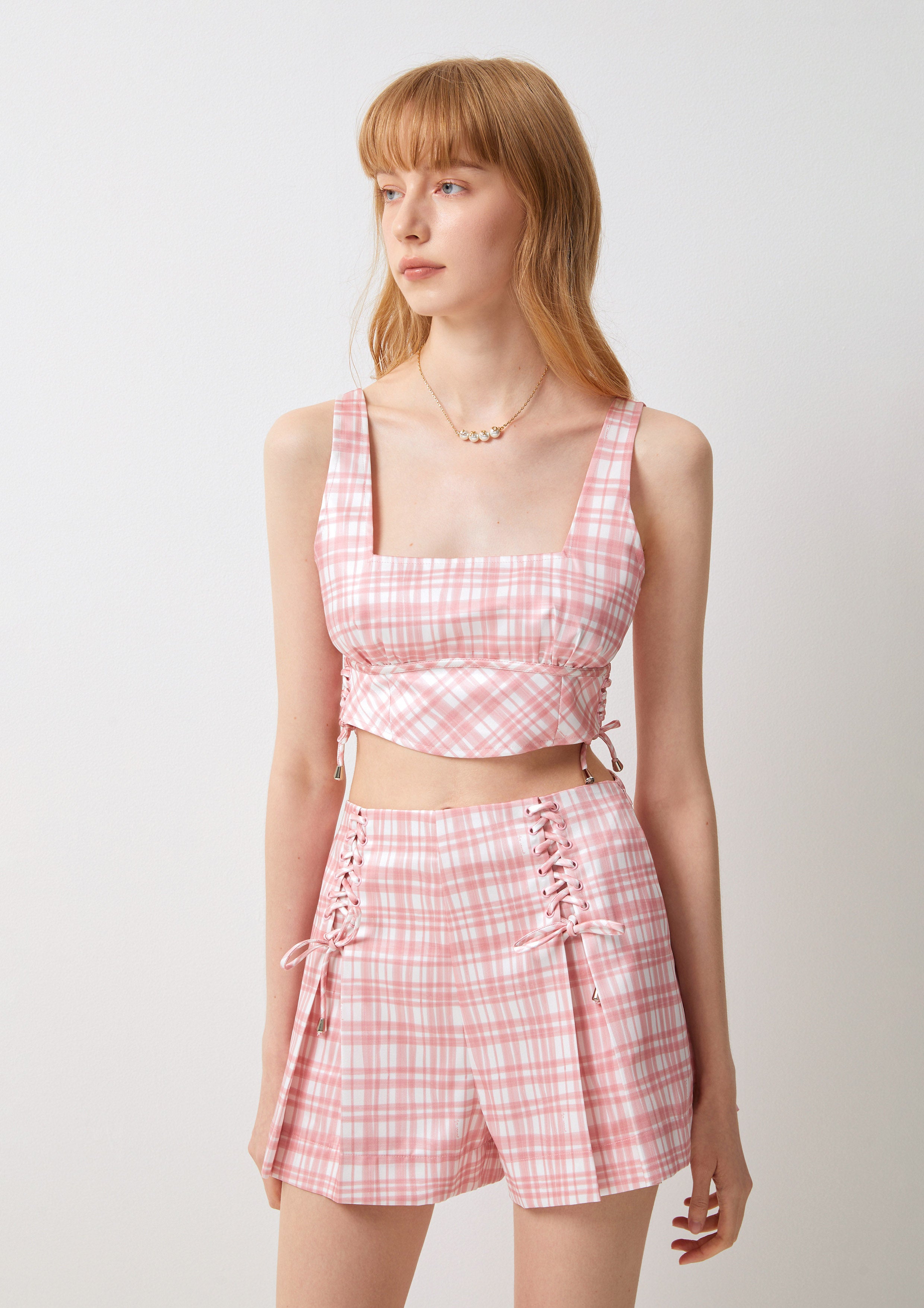 Gingham Side Ties Cropped Tank Top Petals Galore