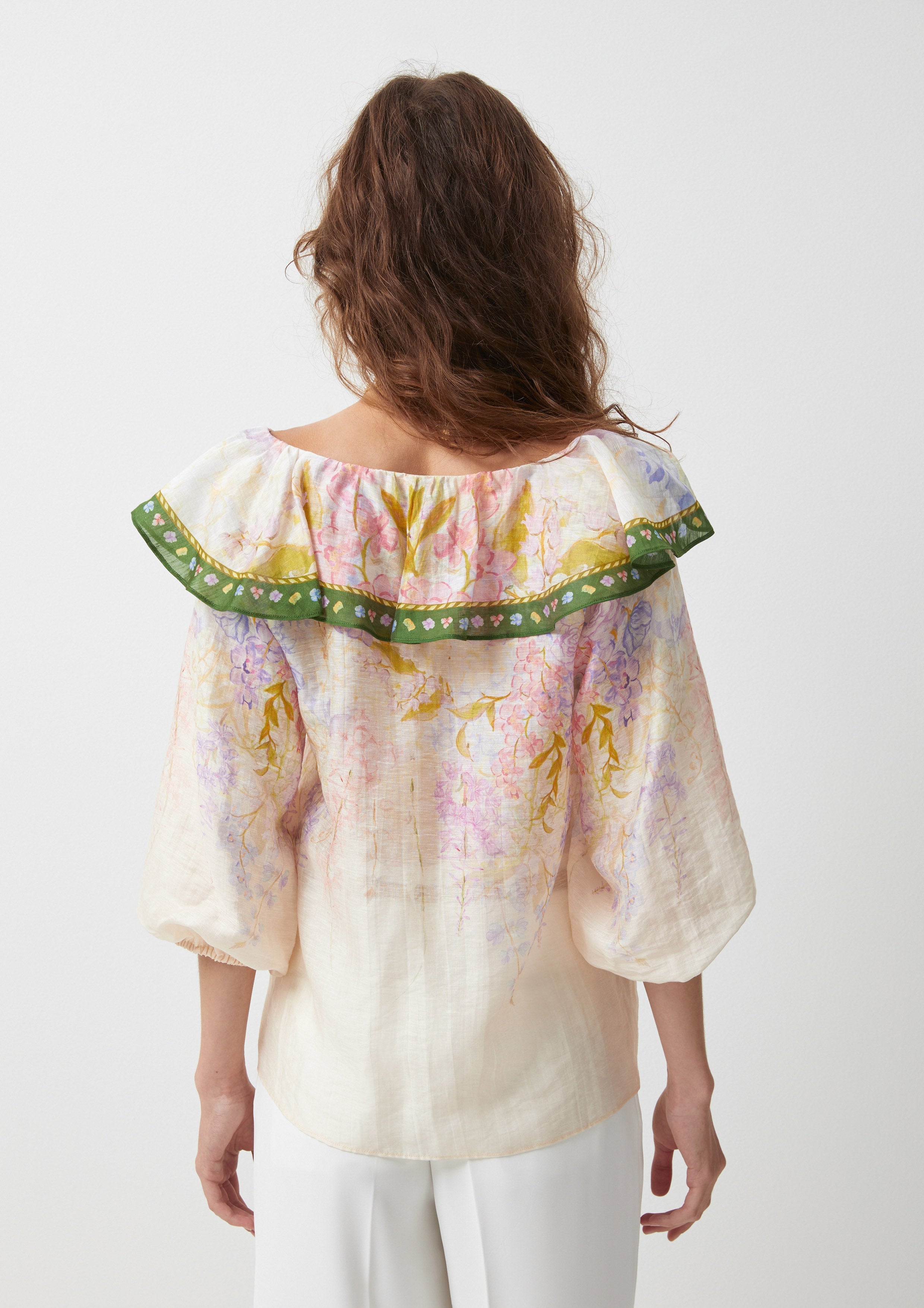 Floral Ruffle Trim Blouse Dew-kissed Meadows