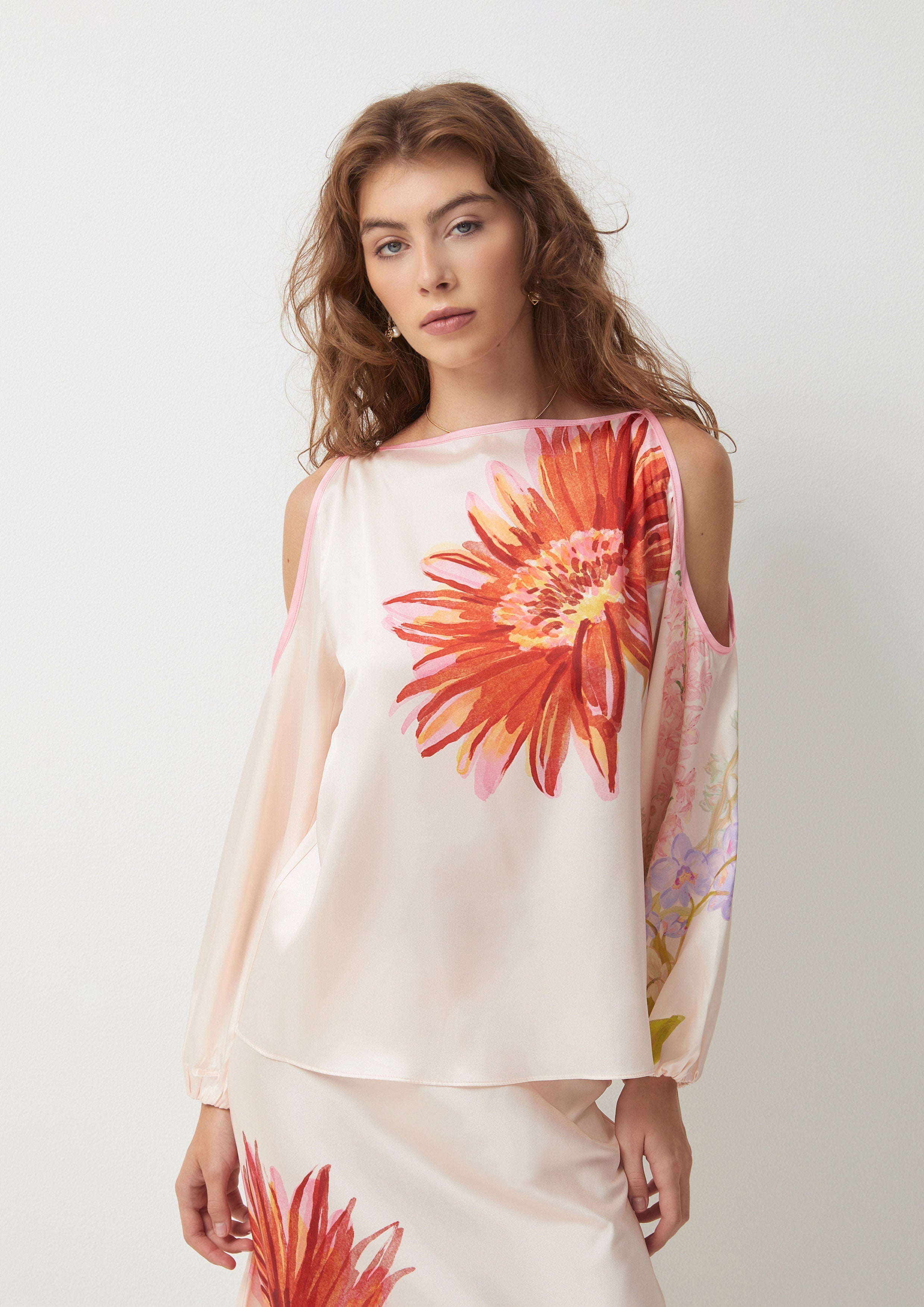 Flower Off-Shoulder Blouse Dew-kissed Meadows