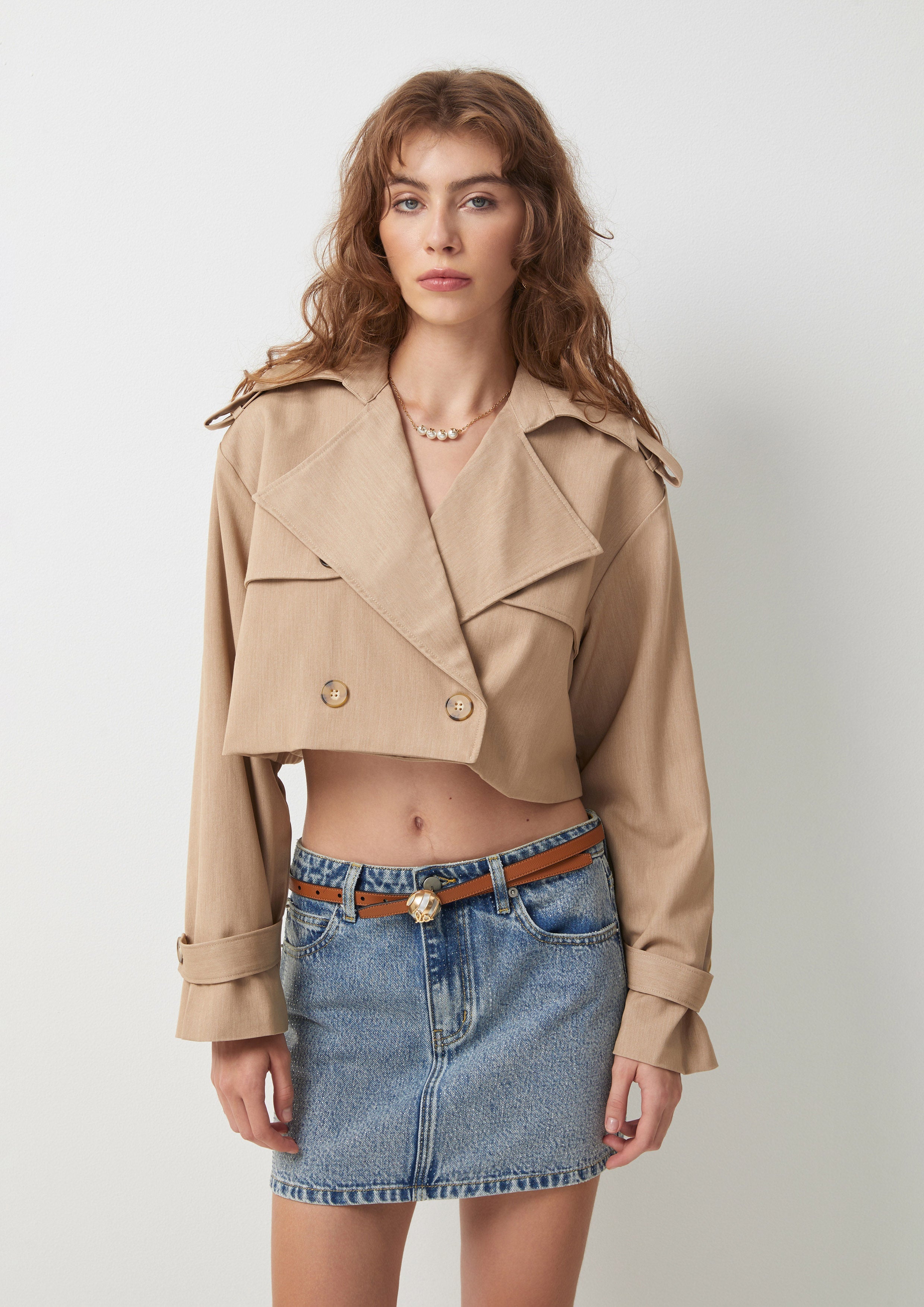 Crop Trech Coat Jacket Dew-kissed Meadows