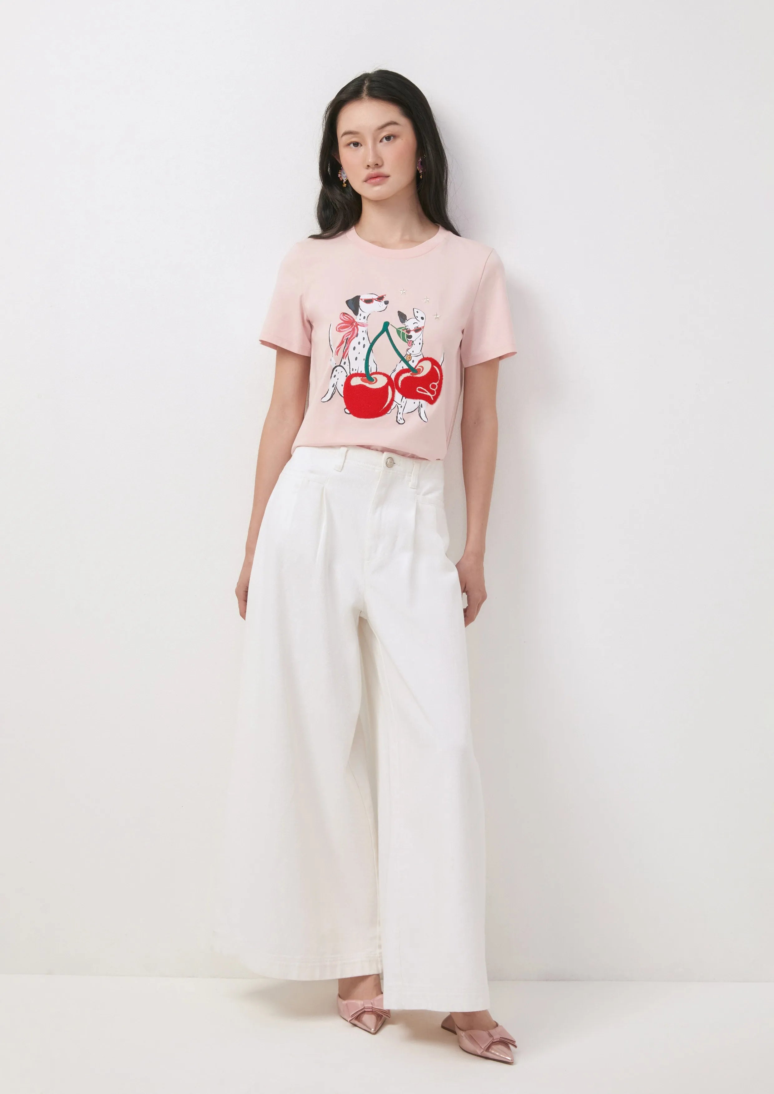 Cherry Dalmatian Dance Crop Top Romantic Rosy