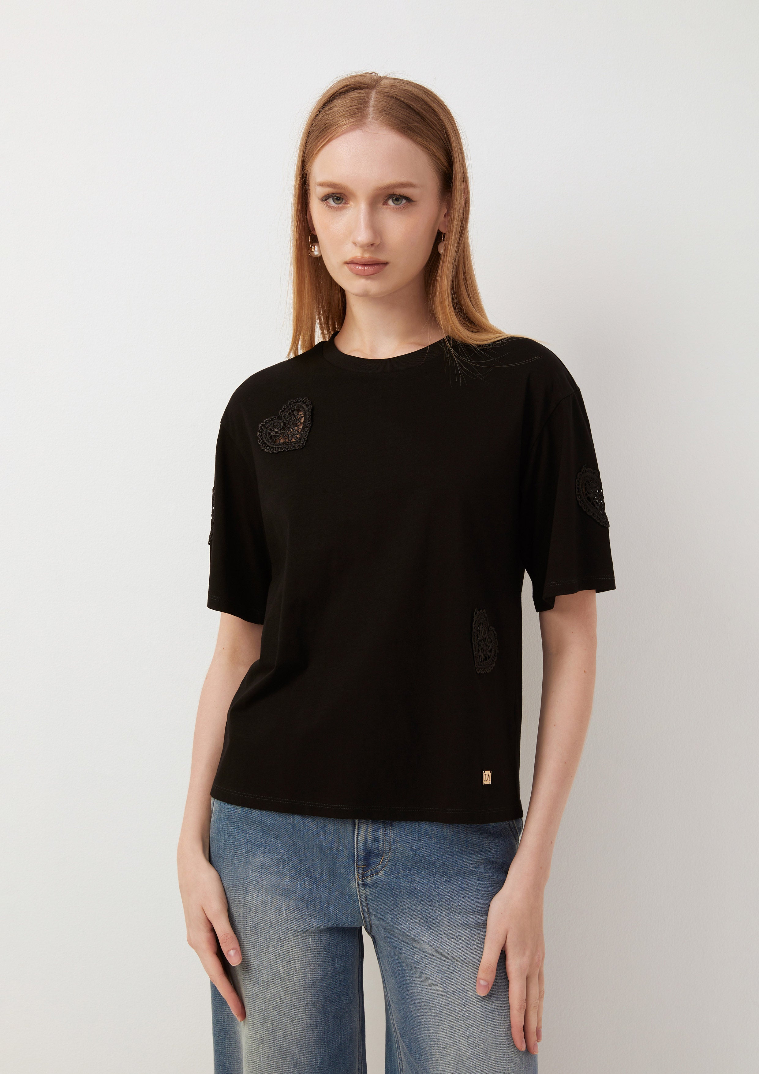 Heart Lace Embroidered T-shirt Joyful Bloom